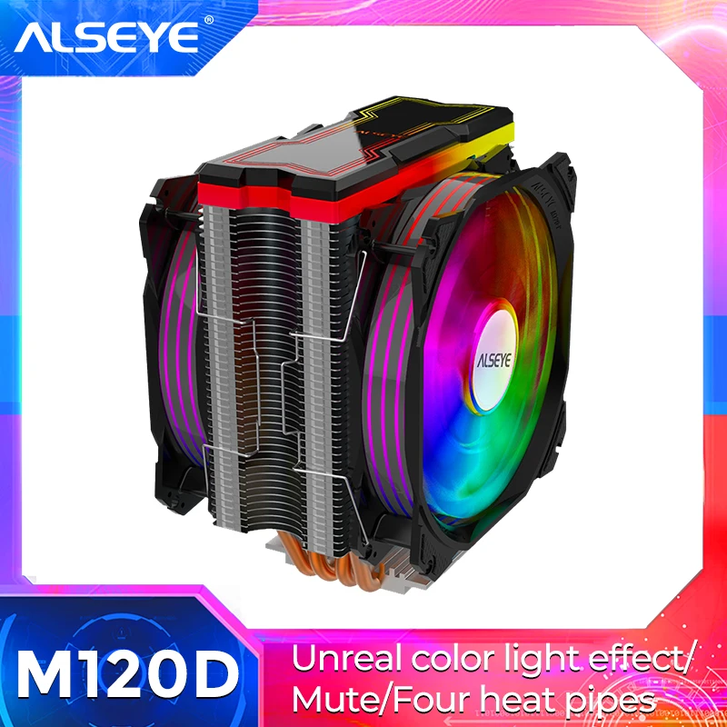 ALSEYE-enfriador de CPU M120D, iluminación RGB ajustable, 120mm, PWM, 4 pines, 5V-3 Aura/RGB, soporte enfriador tubo calor fusión, LGA1200 - imagen 2