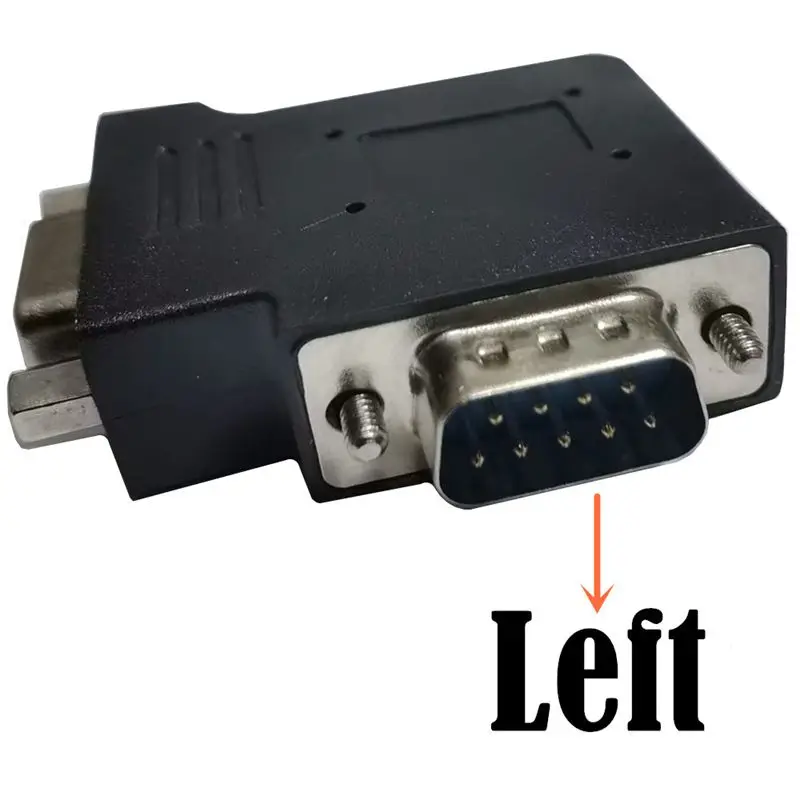 Conector de par macho hembra RS232 DB9P, puerto serie DB9, ángulo curvo de 90 grados, adaptador macho hembra de 9 pines en lados izquierdo y derecho - imagen 2