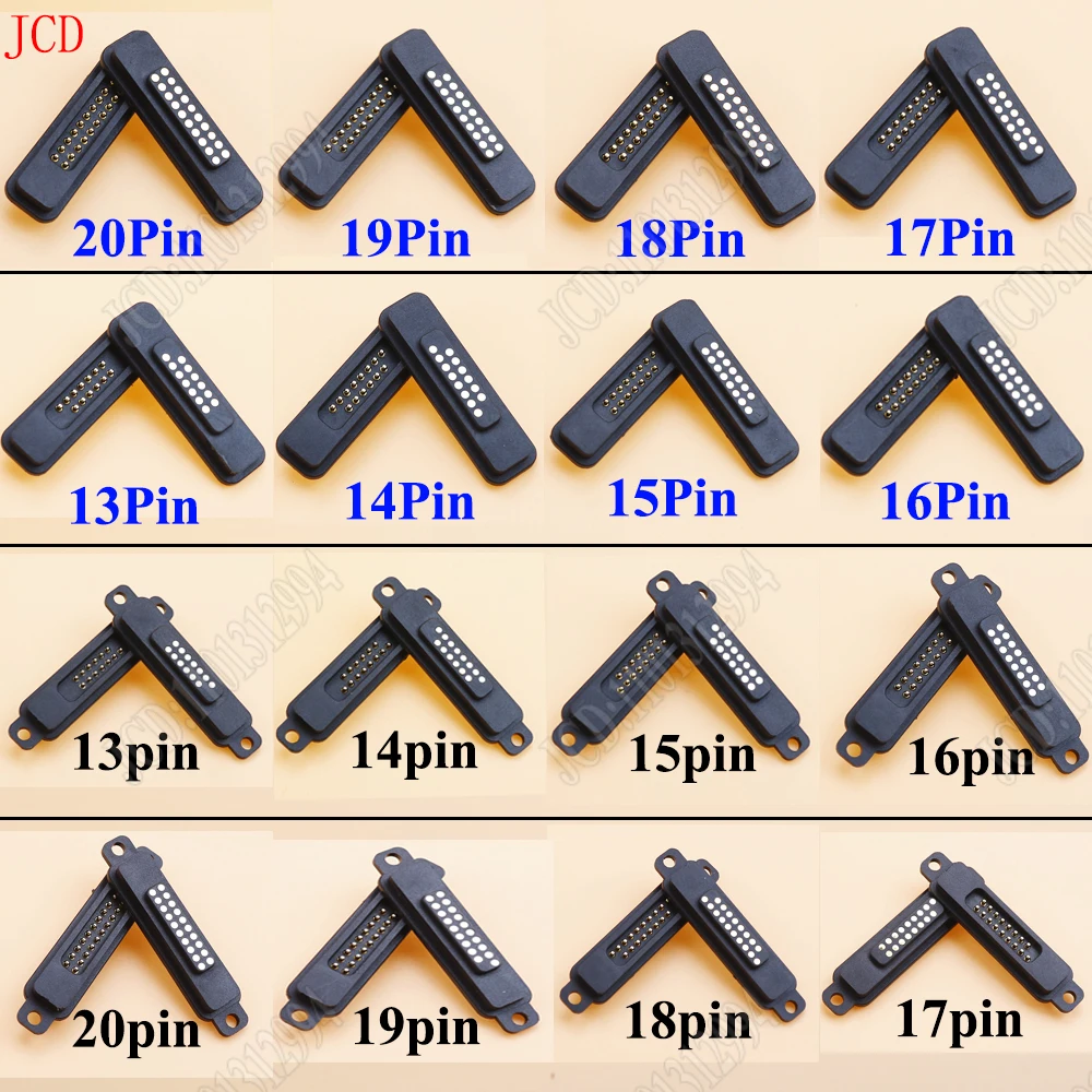 Pogopin macho y hembra resistente al agua, conector magnético con resorte, cuadrado con agujeros de tornillo Pogo, 13/14/15/16/17/18/19/20 pines