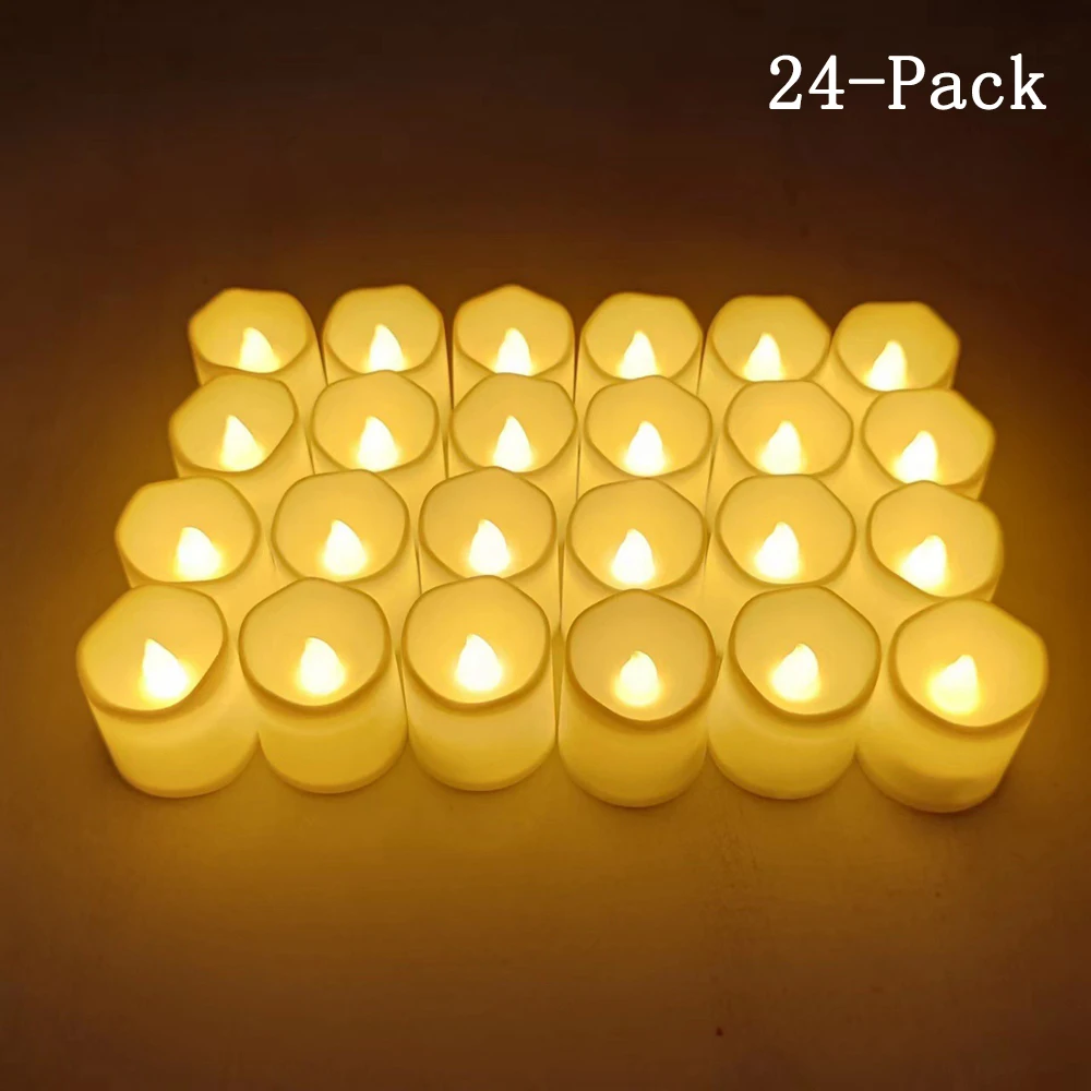 Paquete de 24 velas electrónicas LED parpadeantes de color marfil, vela candelita sin llama, vela candelita LED con pilas para fiestas de bodas