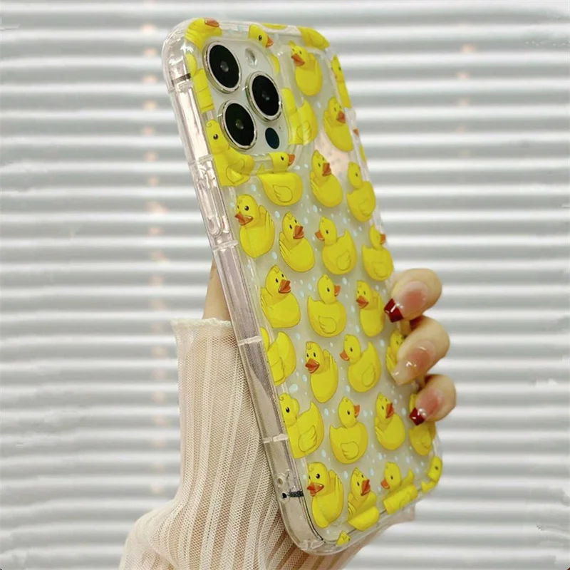 Funda de teléfono transparente pintada con pato amarillo para iPhone 17 16 16E 14 13 15 12 11 Pro Max Plus 16 Pro 16E cubierta suave transparente gruesa - imagen 2