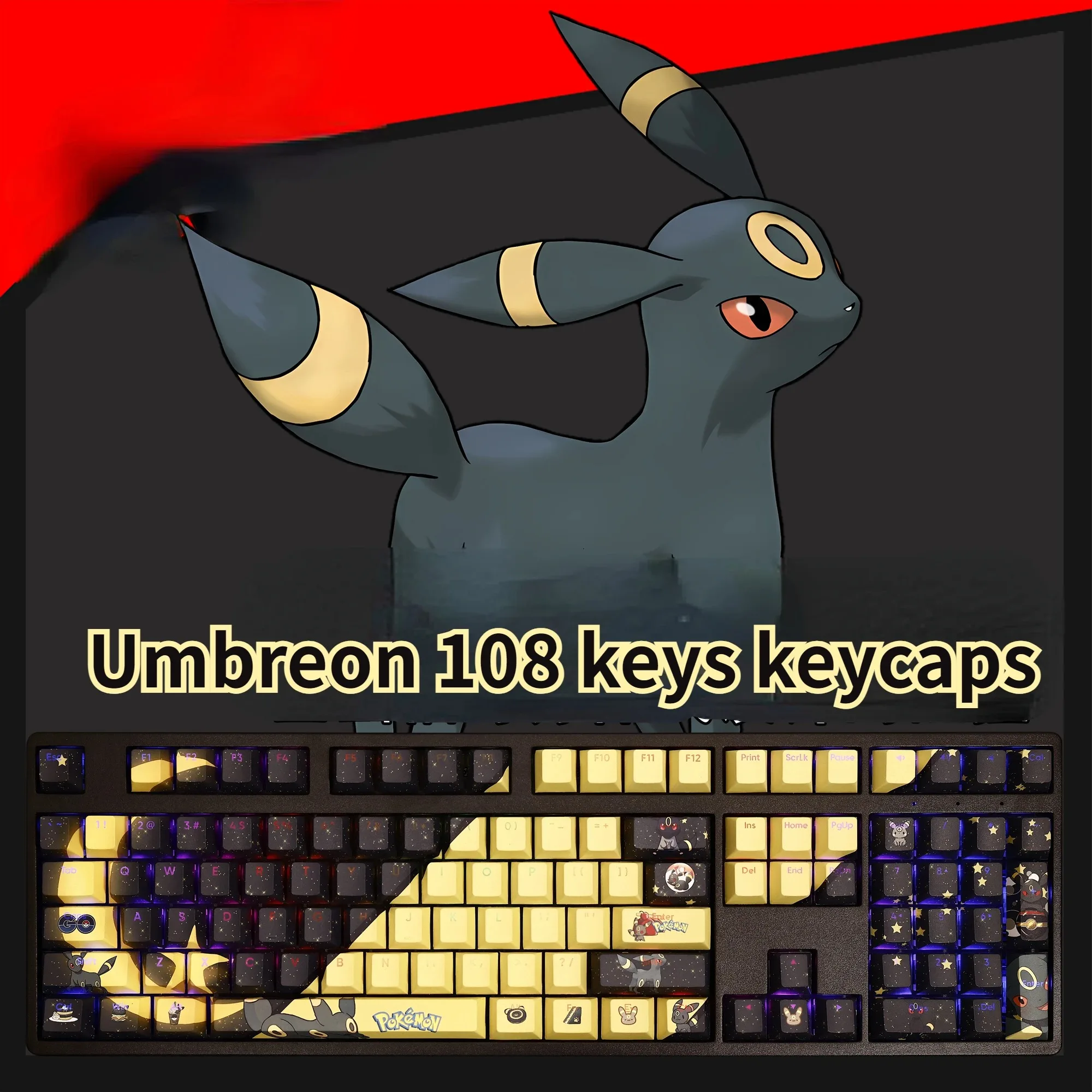 Pokemon Anime Umbreon Keycaps 108 teclas/juego personalizado Material PBT OEM altura cereza perfil tapas de teclado mecánico lindo regalo