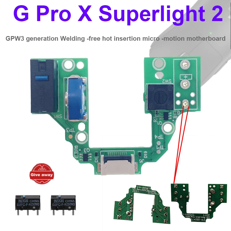 Componentes de reparación para ratón inalámbrico GPW3, instalación de la última placa de microinterruptor intercambiable en caliente G Pro X SuperLight 2