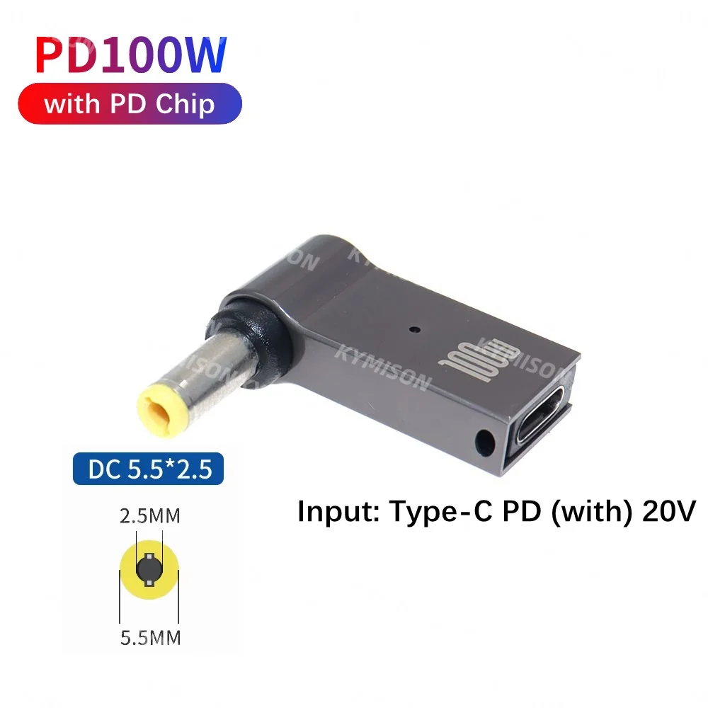 100W USB tipo C hembra a 5,5x2,5mm convertidor de enchufe adaptador de corriente para ordenador portátil conector USB C Cable de carga rápida para cargador de ordenador portátil - imagen 5