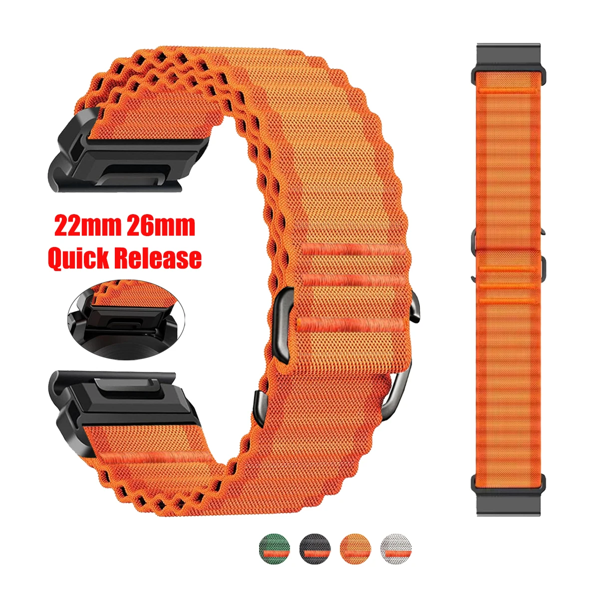 Correa de nailon de 26/22mm para reloj Garmin Quatix 8/Fenix 8 7 7X 6 6X 5plus para pulsera QuickFit Tactix 8/Epix Gen 2 970 965 745