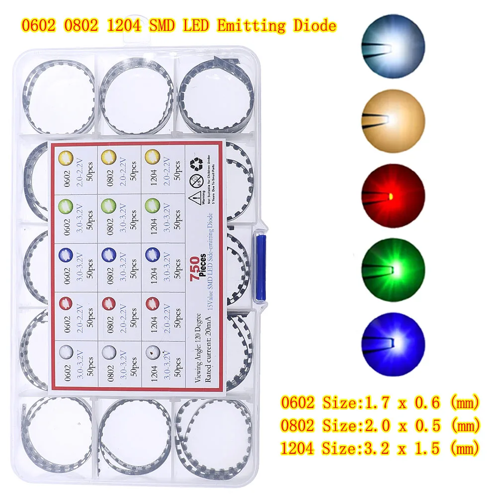 0402 0603 0805 1206 1210 5730 5050 SMD LED Kit mixto Cálido Blanco frío Rojo Verde Azul Amarillo Naranja UV Rosa Intermitente rápido - imagen 3