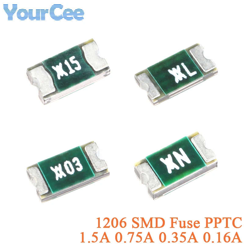 100 uds/5 uds nanoSMDC SMD fusible reiniciable 1206 fusible SMT PPTC 1.5A 0.75A 0.35A 6V 0.16A 48V fusible de autorecuperación