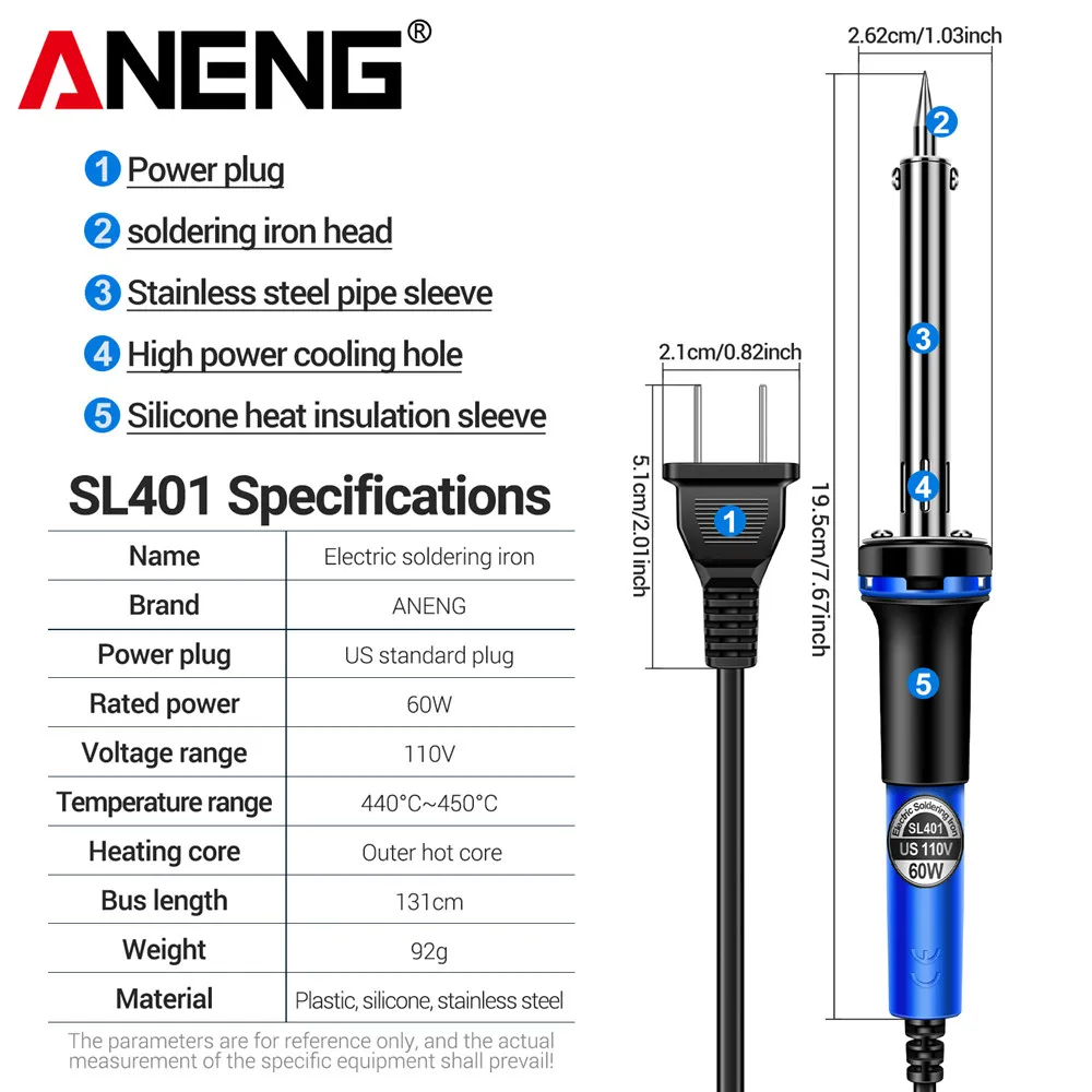 ANENG SL401 soldador eléctrico enchufe EE. UU./UE 30/40/60W probador puntas de estaño reparación soldadura calefacción externa herramientas de soldadura de núcleo interno - imagen 3