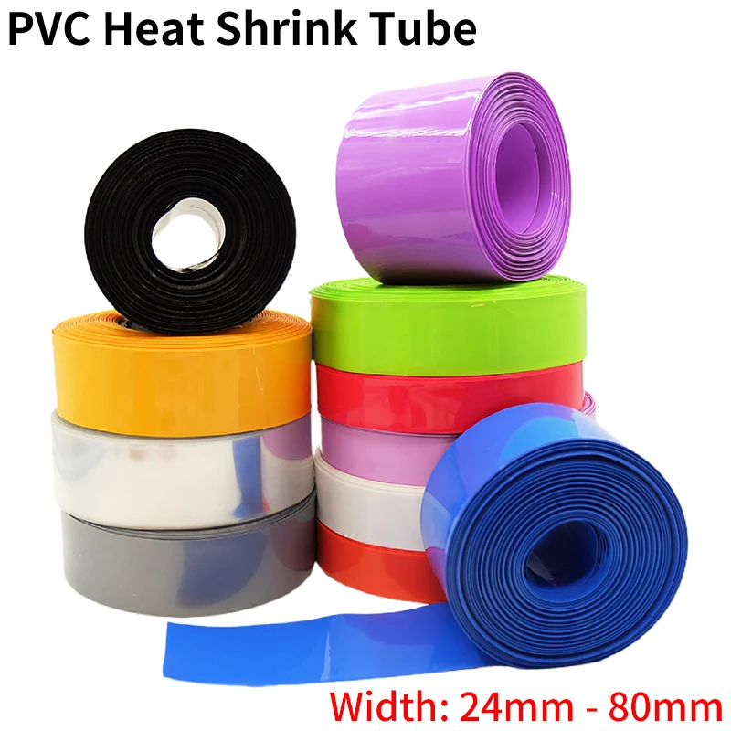 Tubo termorretráctil de PVC de 2/10M, 30mm ~ 80mm, funda retráctil, funda de Cable, funda de batería de litio 18650, envoltura de película de protección