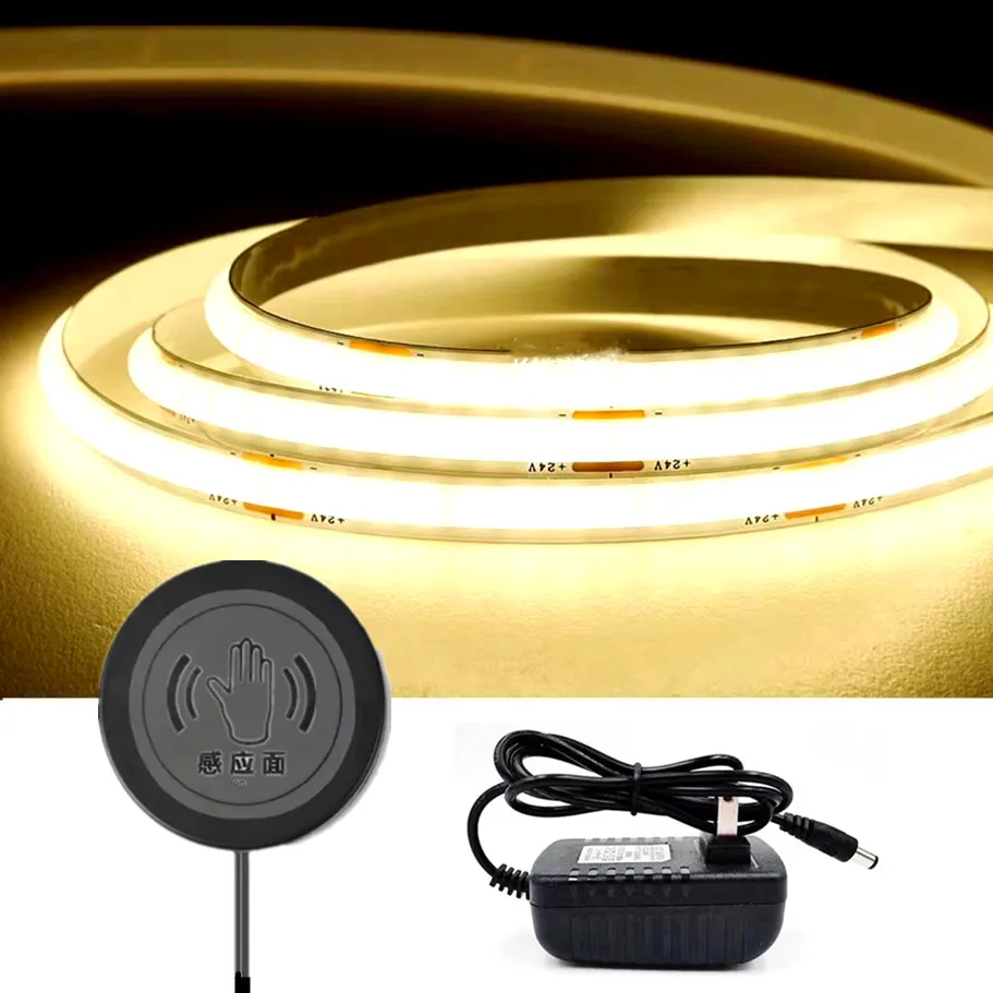 Cinta de luz LED, atenuador táctil y interruptor de inducción de barrido manual, tira de luz LED COB Flexible, 12V, 320 LED/M, iluminación de dormitorio y cocina