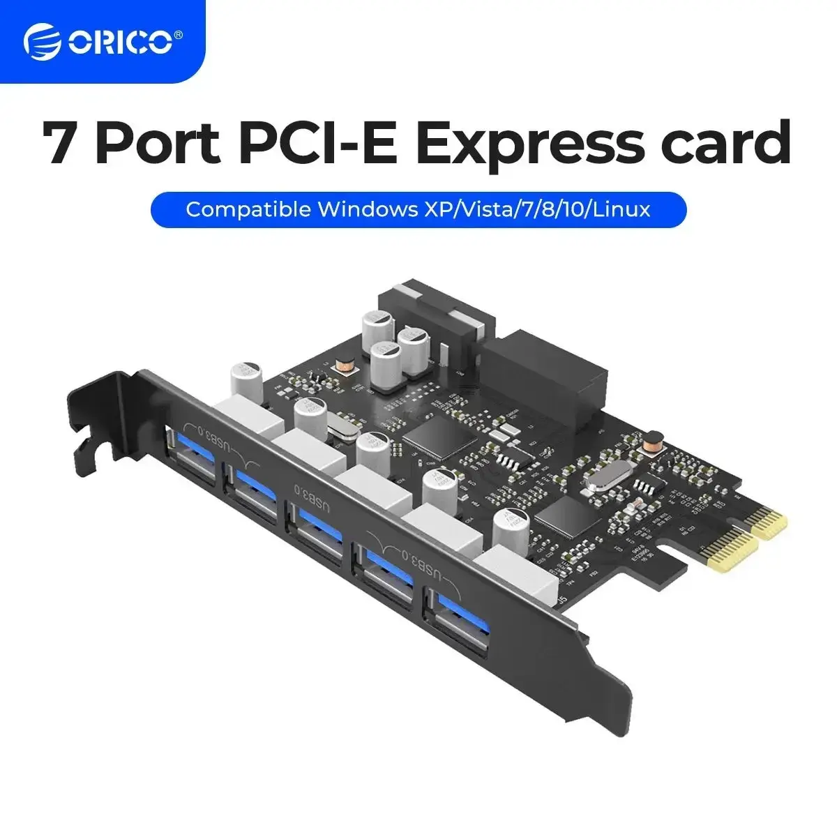 Tarjeta ORICO SuperSpeed USB 3,0 PCI-E Express de 7 puertos con conector de alimentación SATA de 15 pines Adapt PCIE