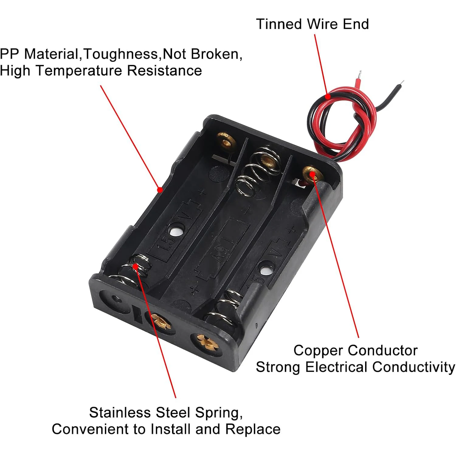 Soporte de batería AAA de 10 Uds., caja de alimentación de batería AAA de 3X 1,5 V, caja de plástico con cable aplicable para juguetes electrónicos, electrodomésticos remotos - imagen 2
