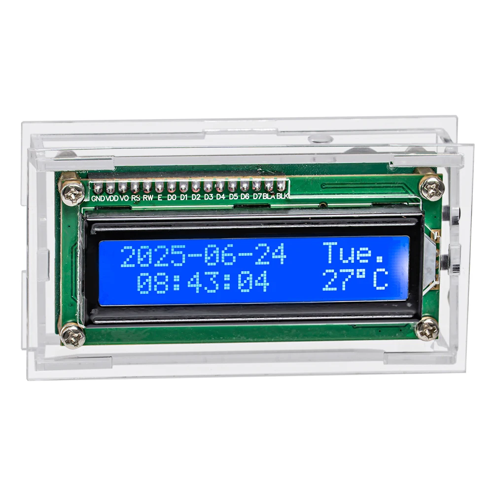 Kit de bricolaje reloj electrónico LCD para Arduino DS1302 con pantalla de temperatura retroiluminación ajustable alarma Musical tipo C USB DC5V