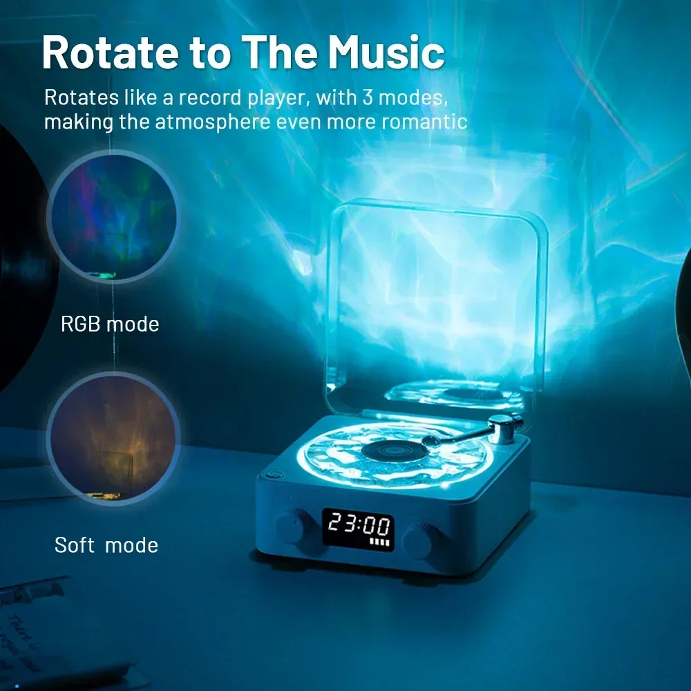 Altavoz Bluetooth con reproductor de vinilo Waves, altavoz giratorio Retro con ruido blanco, ayuda para dormir, altavoz en forma de Vitrola con luz RGB - imagen 2