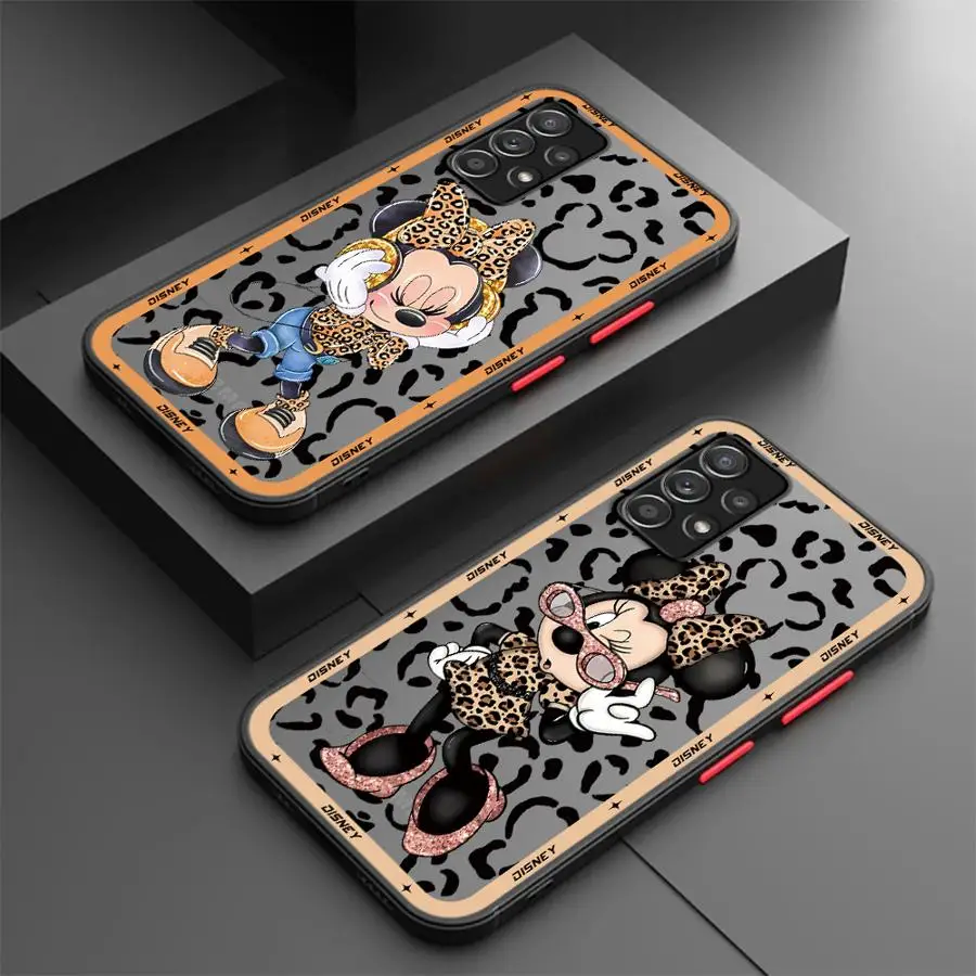 Funda de teléfono Disney Minnie Leopard para Samsung A12 A13 A14 A15 A22 A23 A32 A52 A72 4G 5G A25 A33 A34 A35 A53 A54 A55 A73 5G A24 4G