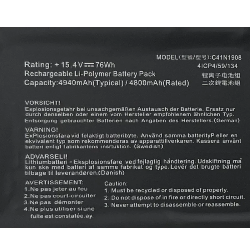 Nueva batería de ordenador portátil C41N1908 15,4 V 76Wh para Asus Zephyrus G14 Ga401 Ga401ii Ga401iv Ga401ih Ga401ih-br7n2bl Ga401iu Ga401ih - imagen 2
