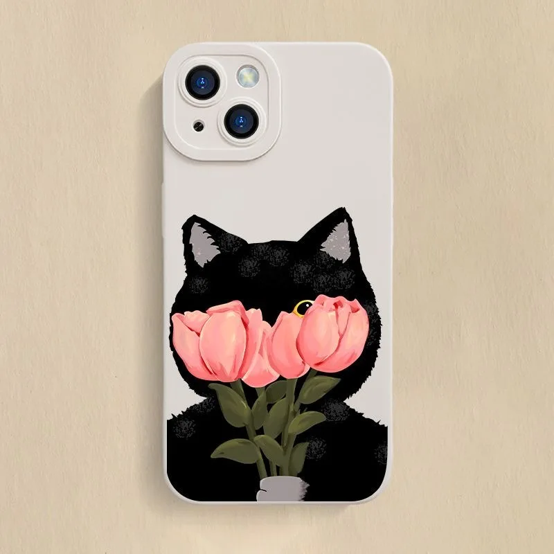 Funda de teléfono de gato negro con flores para Samsung Galaxy S25 Ultra S24 S23 S22 S21 Plus S20FE A55 A54 A35 A15 funda suave de silicona - imagen 4
