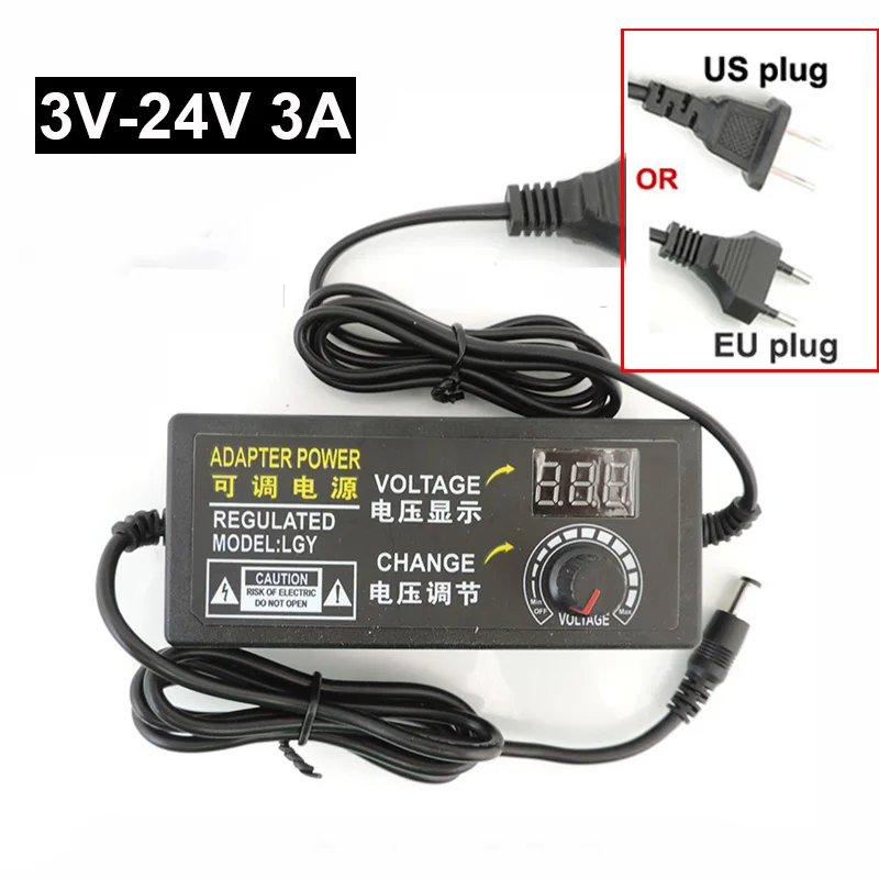 Adaptador de fuente de alimentación ajustable de 5,5mm x 2,5mm CA a CC 3V-24V 3A pantalla Universal Adatpor cargador de conmutación de voltaje de alimentación N6