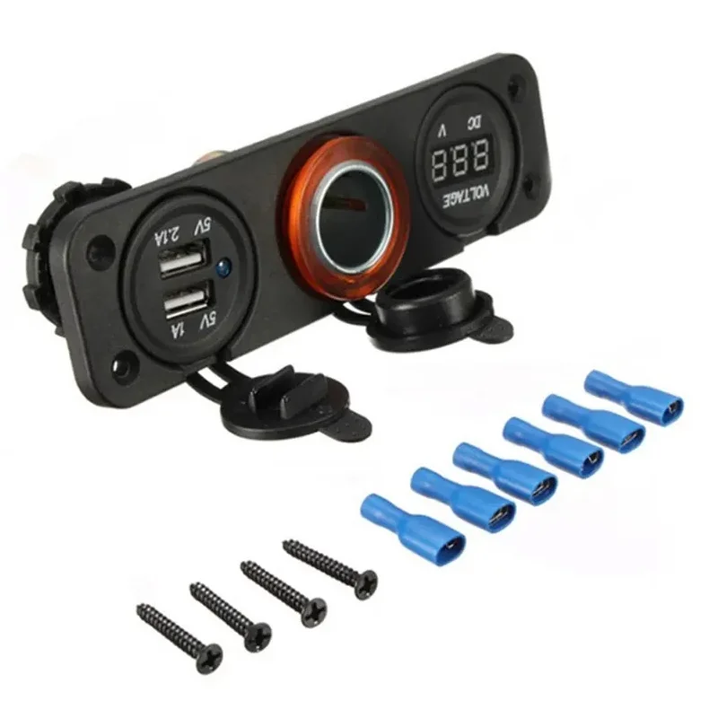 Cargador de coche USB Dual para motocicleta de 3 puertos, voltímetro Digital LED, divisor de enchufe, encendedor de cigarrillos para teléfonos/barco - imagen 2