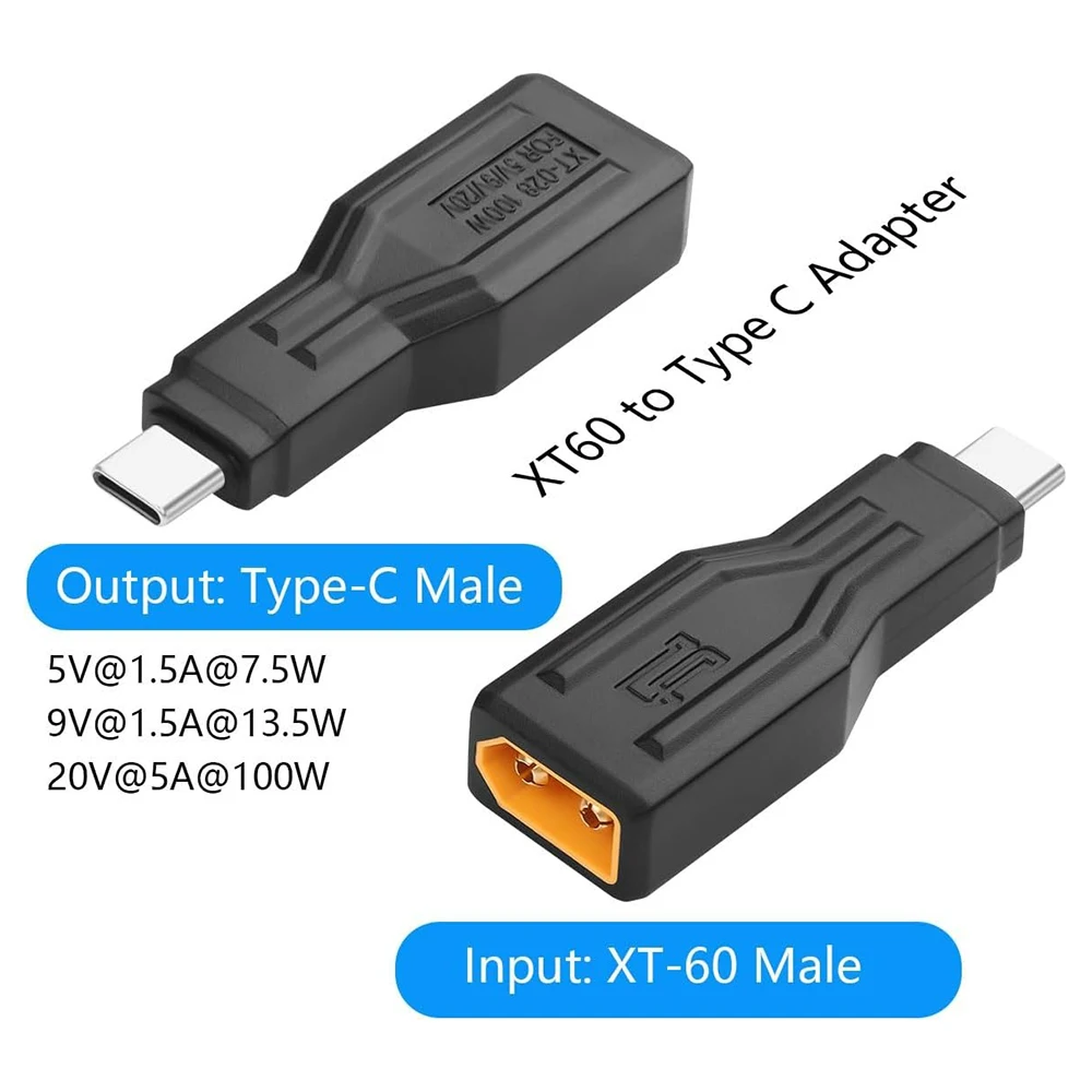 XT60 Power to USB C Adapter Energy Storage XT60 Male to Type-C Male 5V 9V 20V Charging Connector for Laptops LED Robot Vacuum