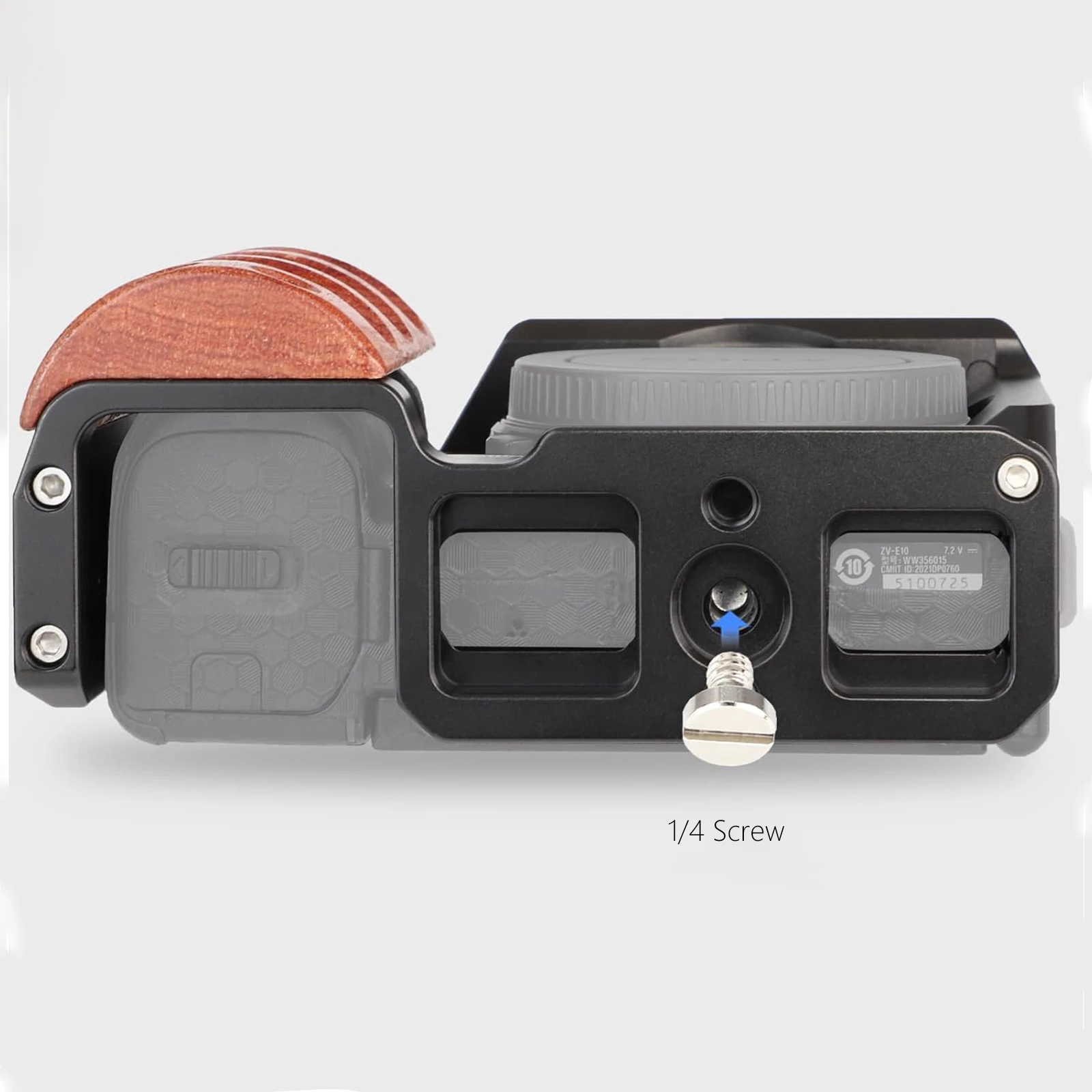 Jaula Probty ZV-E10 con mango de madera y orificios roscados integrados, zapata fría y placa de liberación rápida para cámara Sony ZV-E10 - imagen 4