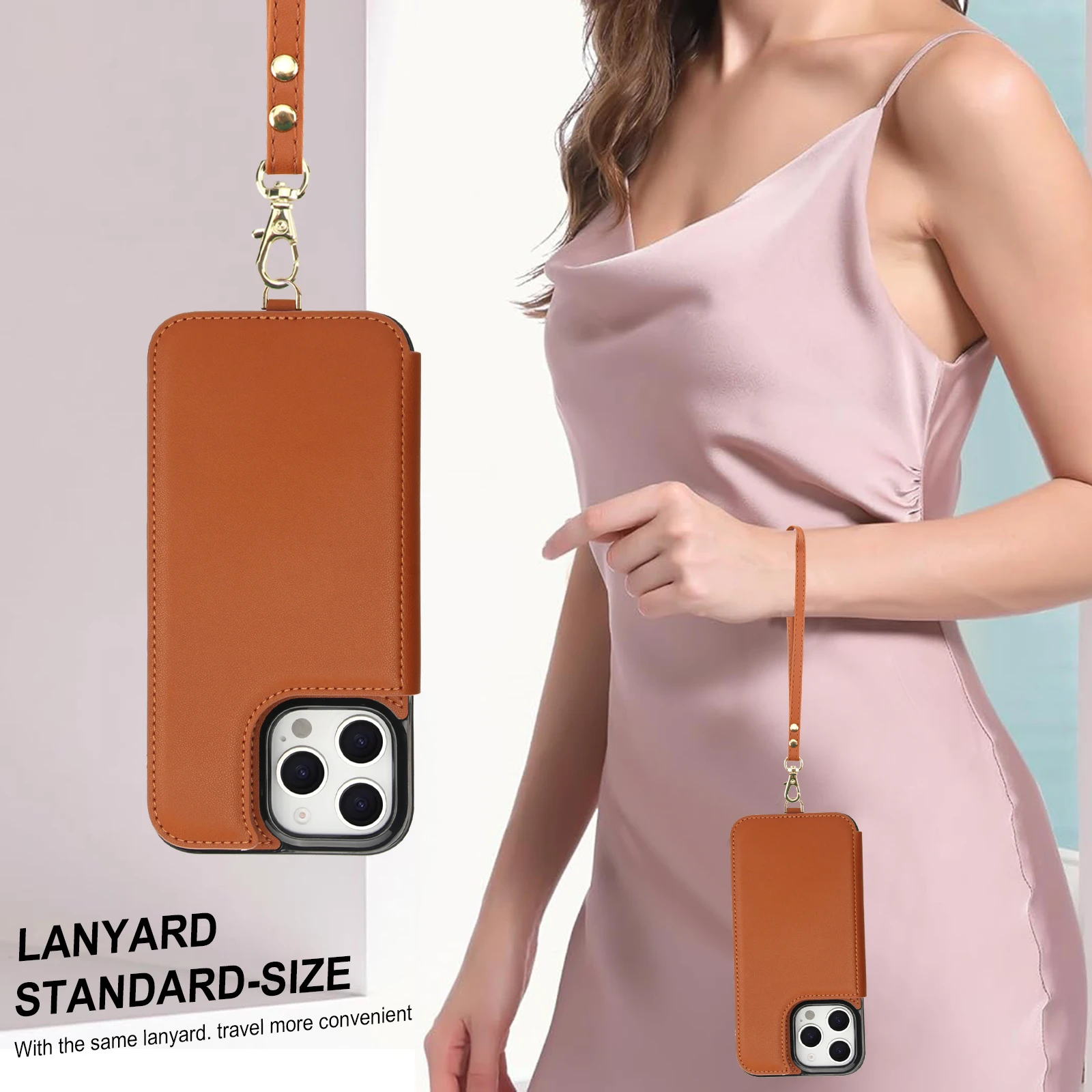 Funda de cuero tipo billetera Solt con múltiples tarjetas y cremallera para iPhone 16 Pro Max 15 Plus 14 13 12 11 XS XR, funda para bolso de bolsillo con correa de mano - imagen 4