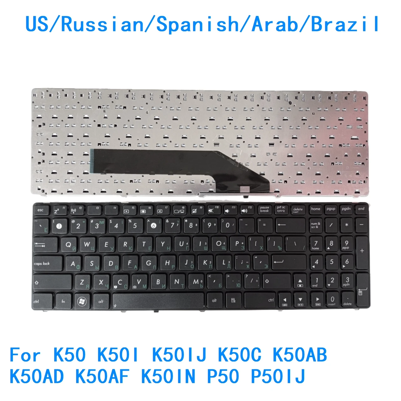 Nuevo teclado para ordenador portátil de EE. UU., ruso, español, árabe, Brasil, para ASUS K50 K50I K50IJ K50C K50AB K50AD K50AF K50IN P50 P50IJ