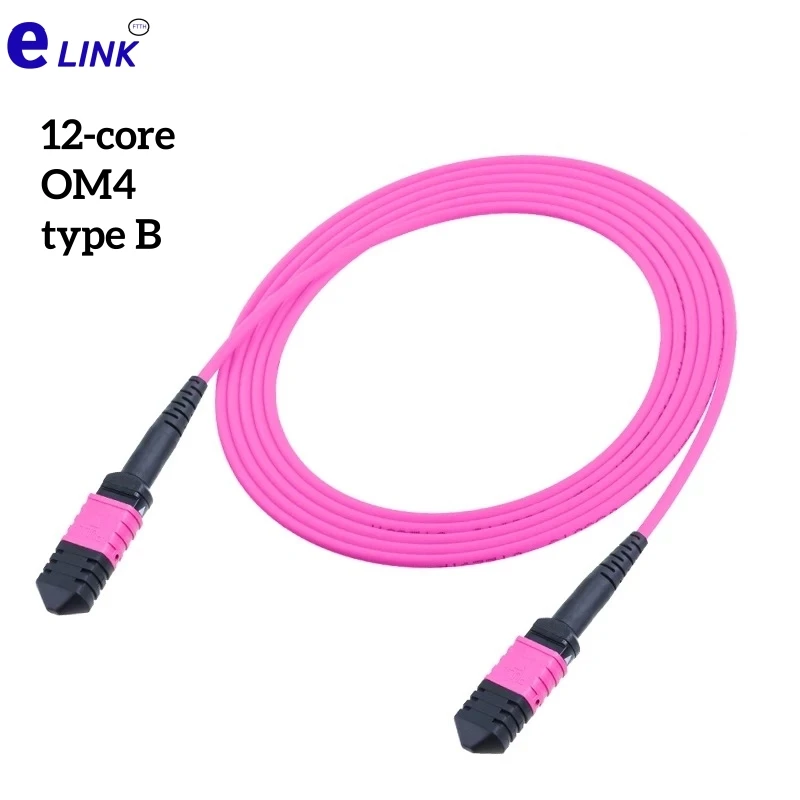 Cable de conexión de fibra óptica MPO, 12 núcleos, OM4 hembra tipo B, redondo, voilet 1, 3, 5, 10, 15 20M, puente MTP, cable de parche de fibra óptica OM4