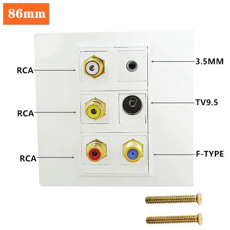 86 Tipo Panel Multimedia Audio 3,5 MM TV F-Head TV9.5+Audio y Vídeo 3RCA Rojo Blanco Amarillo Enchufe de Pared