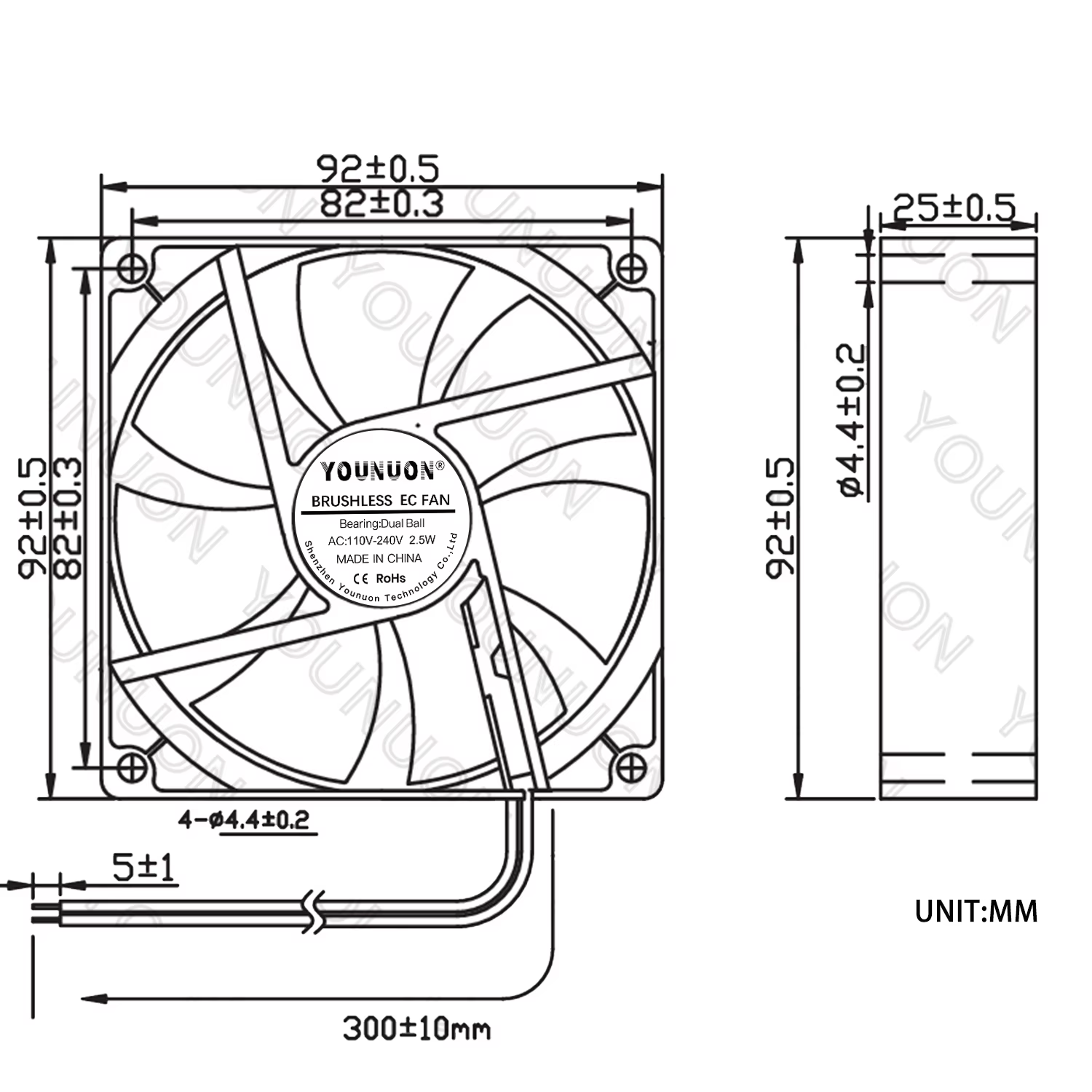 Ventilador Dual Ball 92mm Sin Escobillas YOUNUON – Axial Silencioso - imagen 4