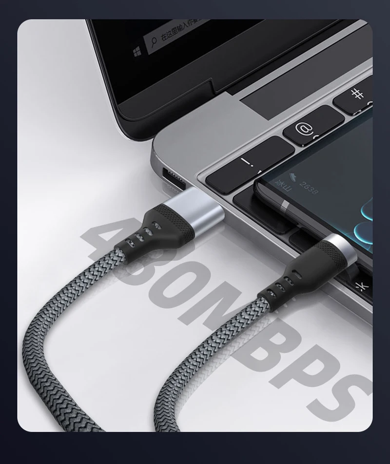 Cargador de datos de carga súper rápida, Cable extendido para 15 cámaras de monitor de teléfono móvil, 0,25/1/2/3/5 m/8mUSB, nailon tipo C 6A, 480MBPS - imagen 4
