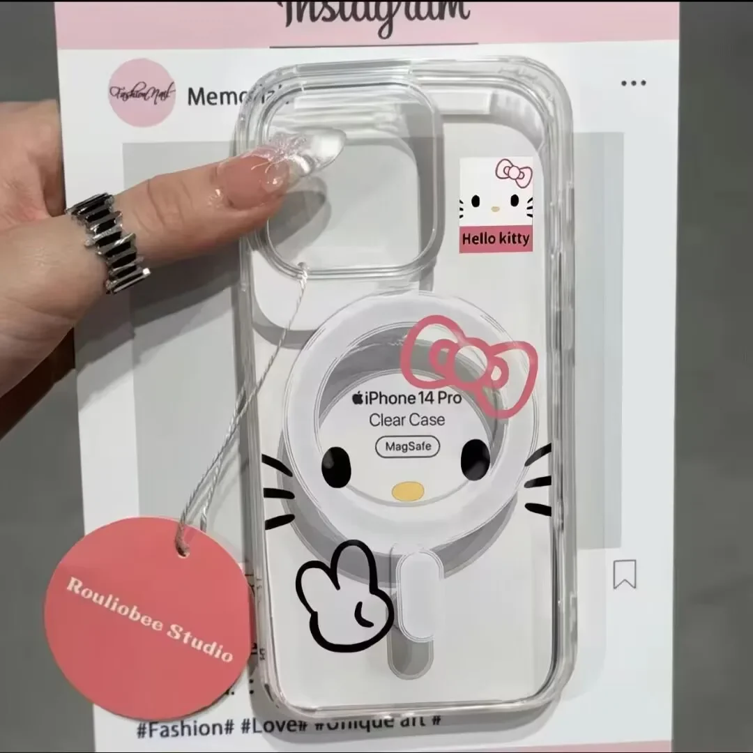 Funda magnética Magsafe con lazo de flores Hello Kitty para IPhone 17 Air 17 16 15 14 13 12 11 17 PRO MAX Plus 13 Mini 16E cubierta transparente - imagen 5