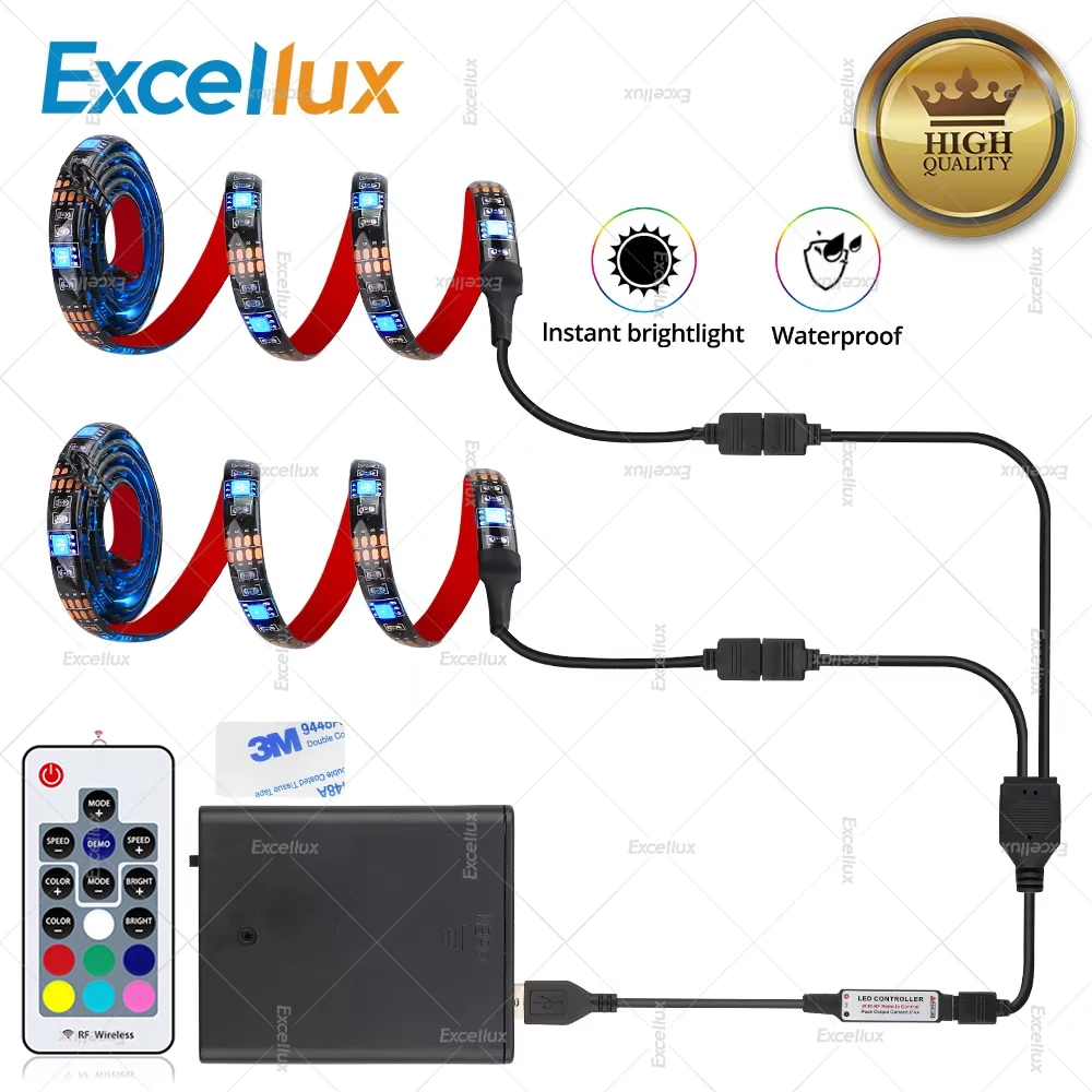 Tiras de luces LED RGB de 5V con batería 5050 cinta de diodo Led TV PC bicicleta Scooter iluminación trasera Led 17 teclas Control remoto