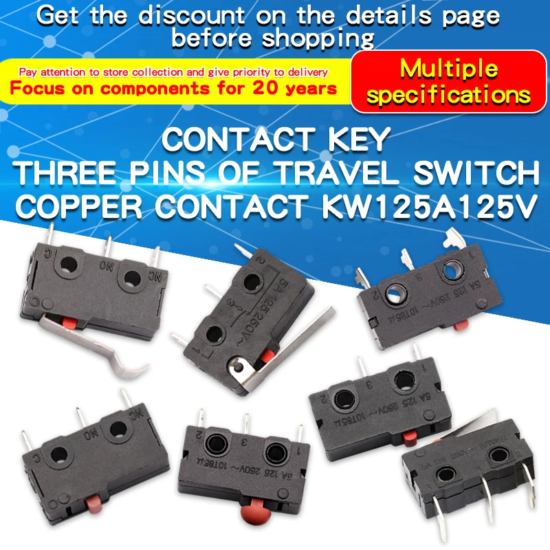 5 uds interruptor de límite de viaje contacto plateado Micro interruptor de límite momentáneo mango recto KW12 5A 125V Micro interruptor - imagen 2