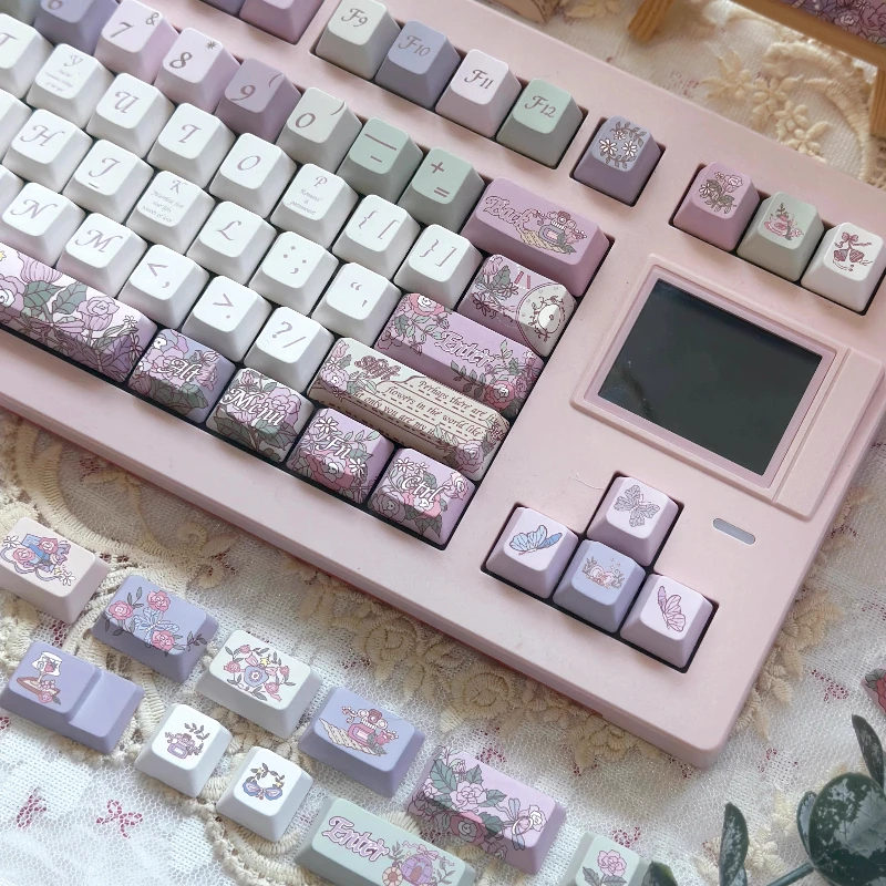 Fancce Ballet of Time Keycaps personalizado PBT cereza perfil transparente Keycap lindo Rosa dibujos animados Anime punto teclas para jugadores - imagen 2