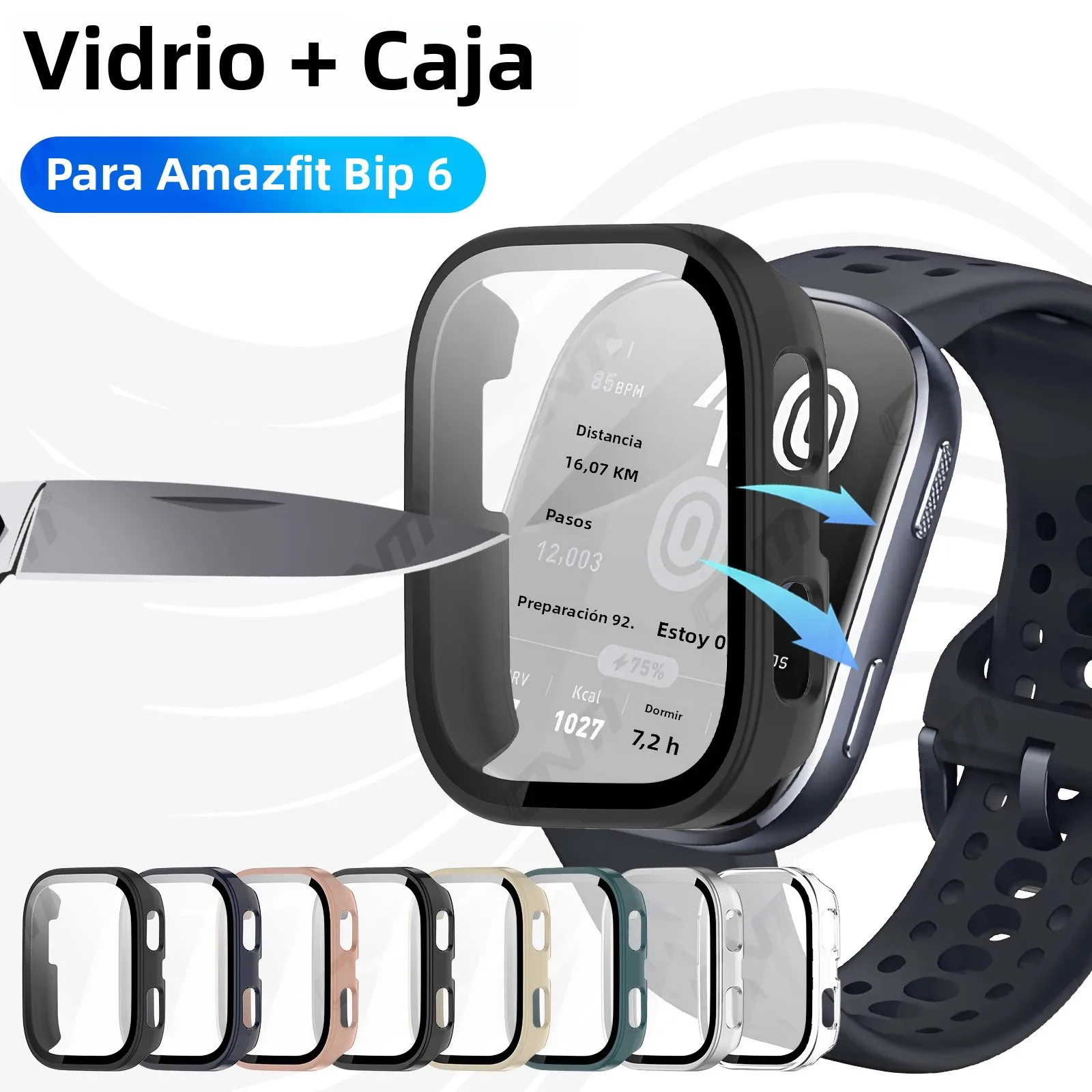 Vidrio + funda para Amazfit Bip 6 Protector de pantalla de vidrio templado y parachoques protector de PC duro para accesorios Amazfit Bip6