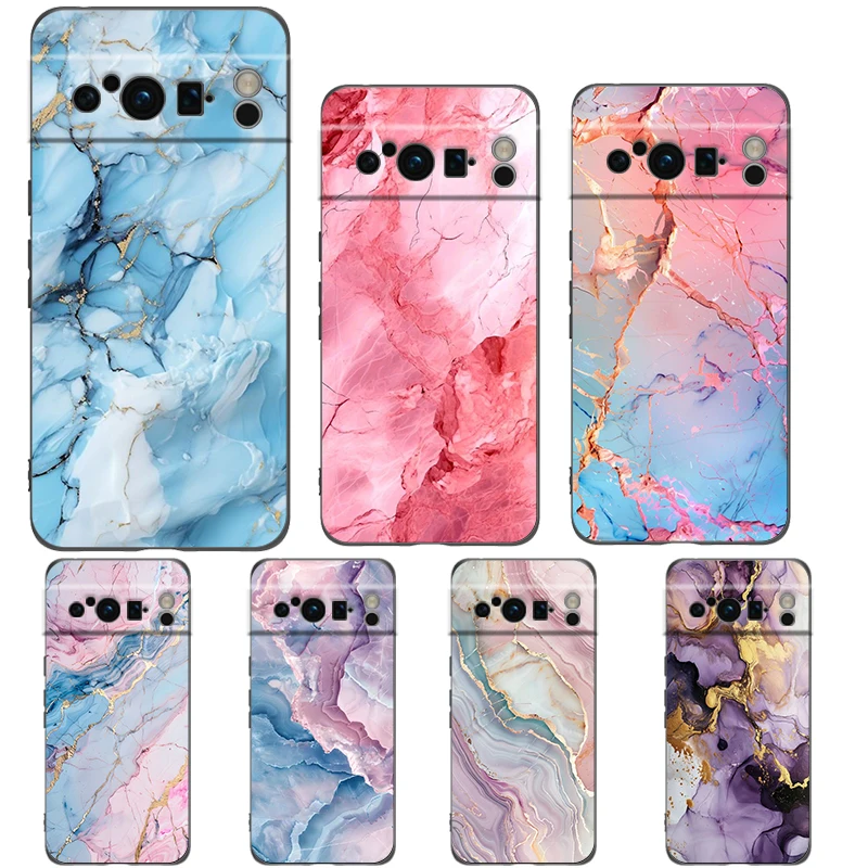 Funda de teléfono de mármol para Google pixel 9 8 7 6 Pro 8A 6A 7A 5G, funda negra de silicona a prueba de golpes