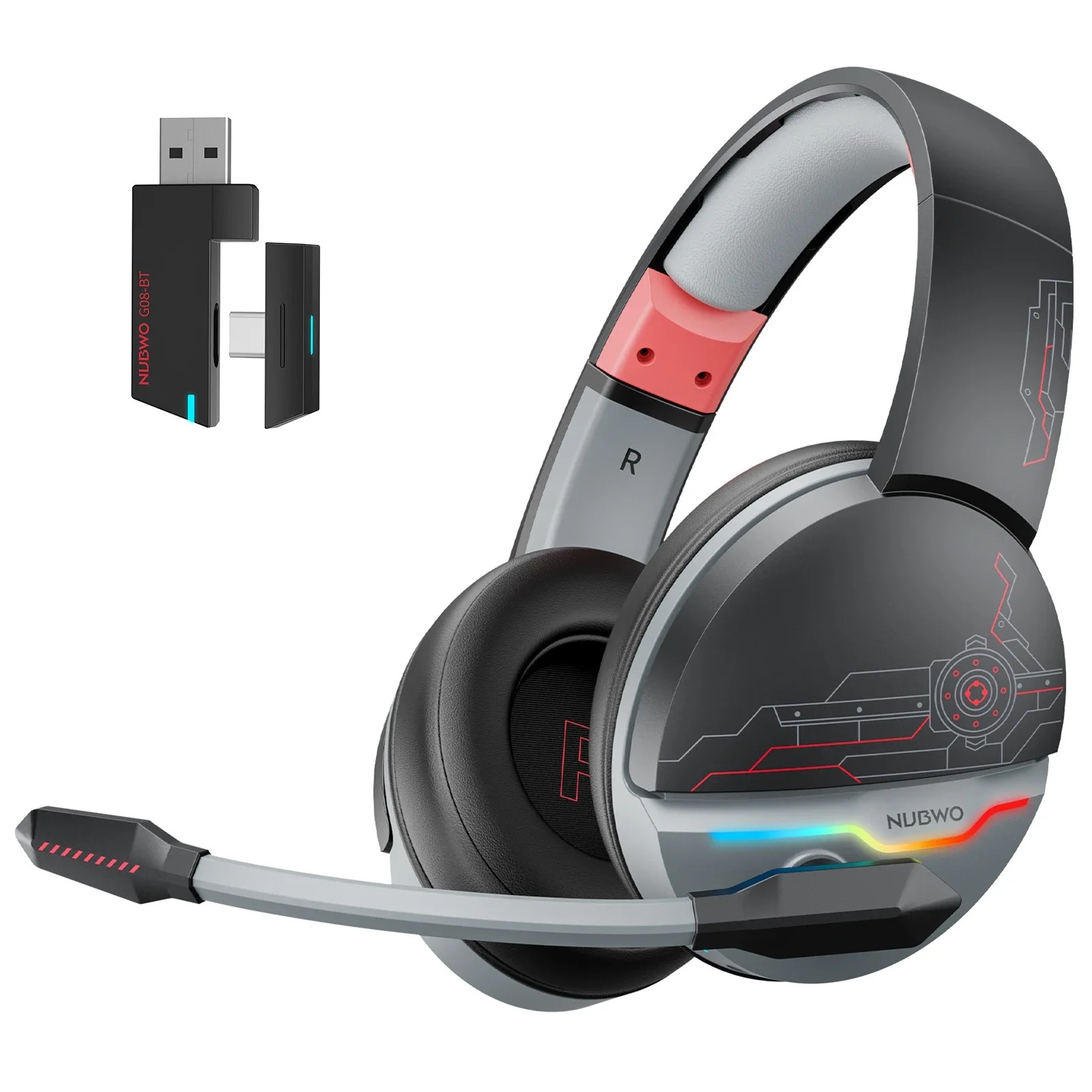 NUBWO Auriculares inalámbricos para juegos Gamer con micrófono dual para PS5 PS4 PC Mobile Switch Auriculares inalámbricos Bluetooth de 2,4 GHz - imagen 2