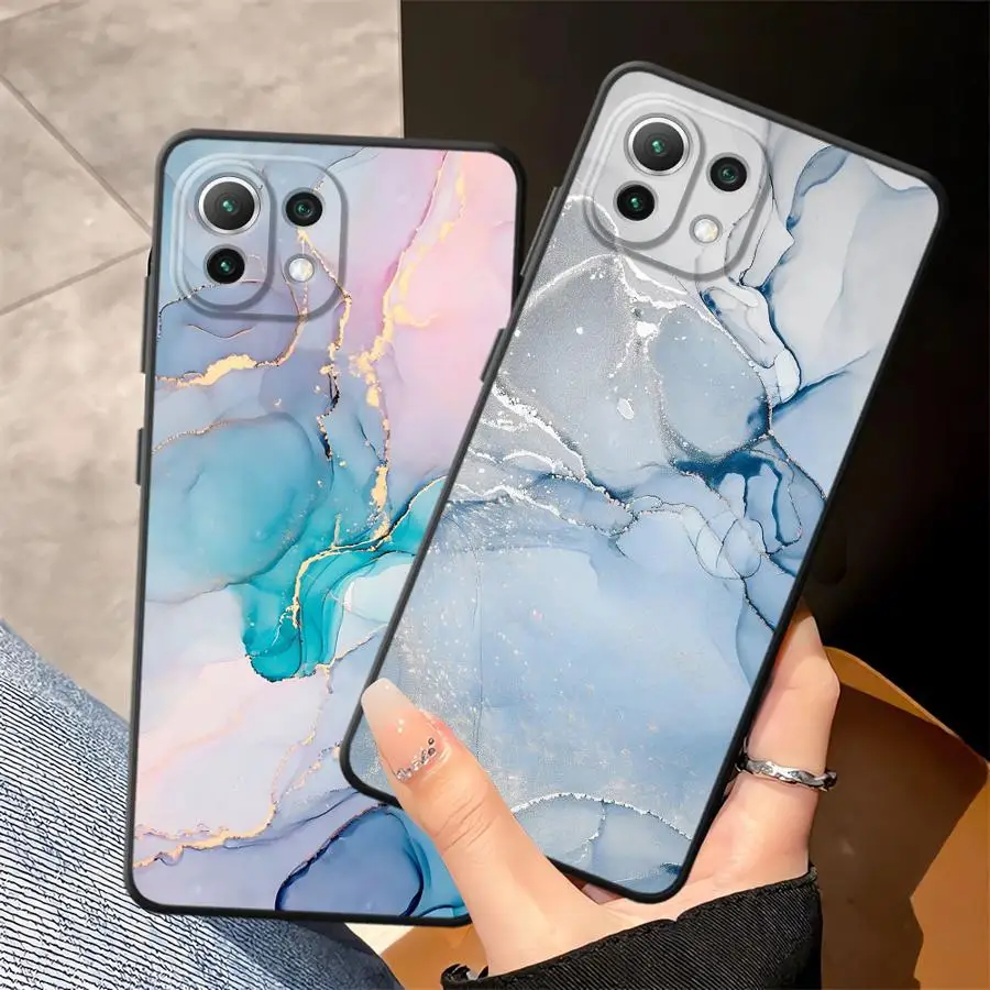 Funda de teléfono suave negra de mármol colorido para Xiaomi Mi 11 12 13 Lite 12X 13 14 15 Pro 10T 11T 12T Pro