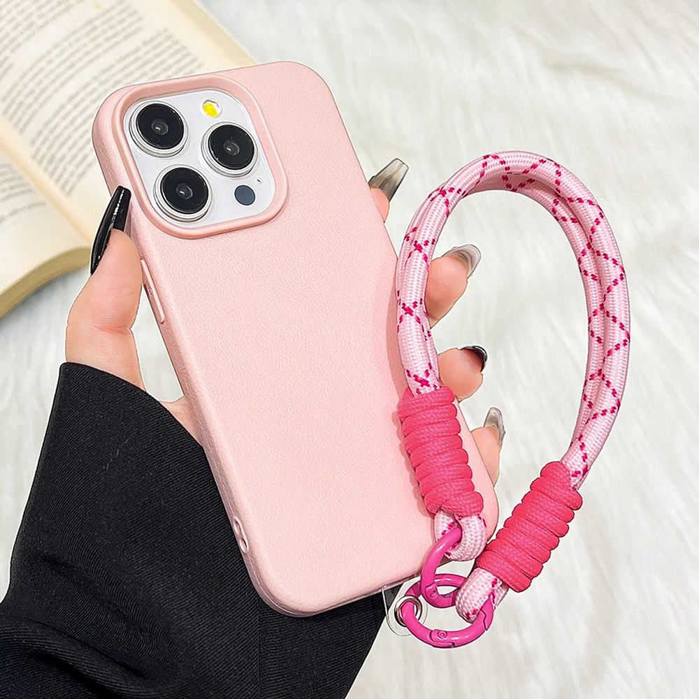 Funda de teléfono de cuero con cordón de Color caramelo para iPhone 16 Pro, funda suave para iPhone 11 13 12 14 15 Pro Max 14 15 16 Plus - imagen 3