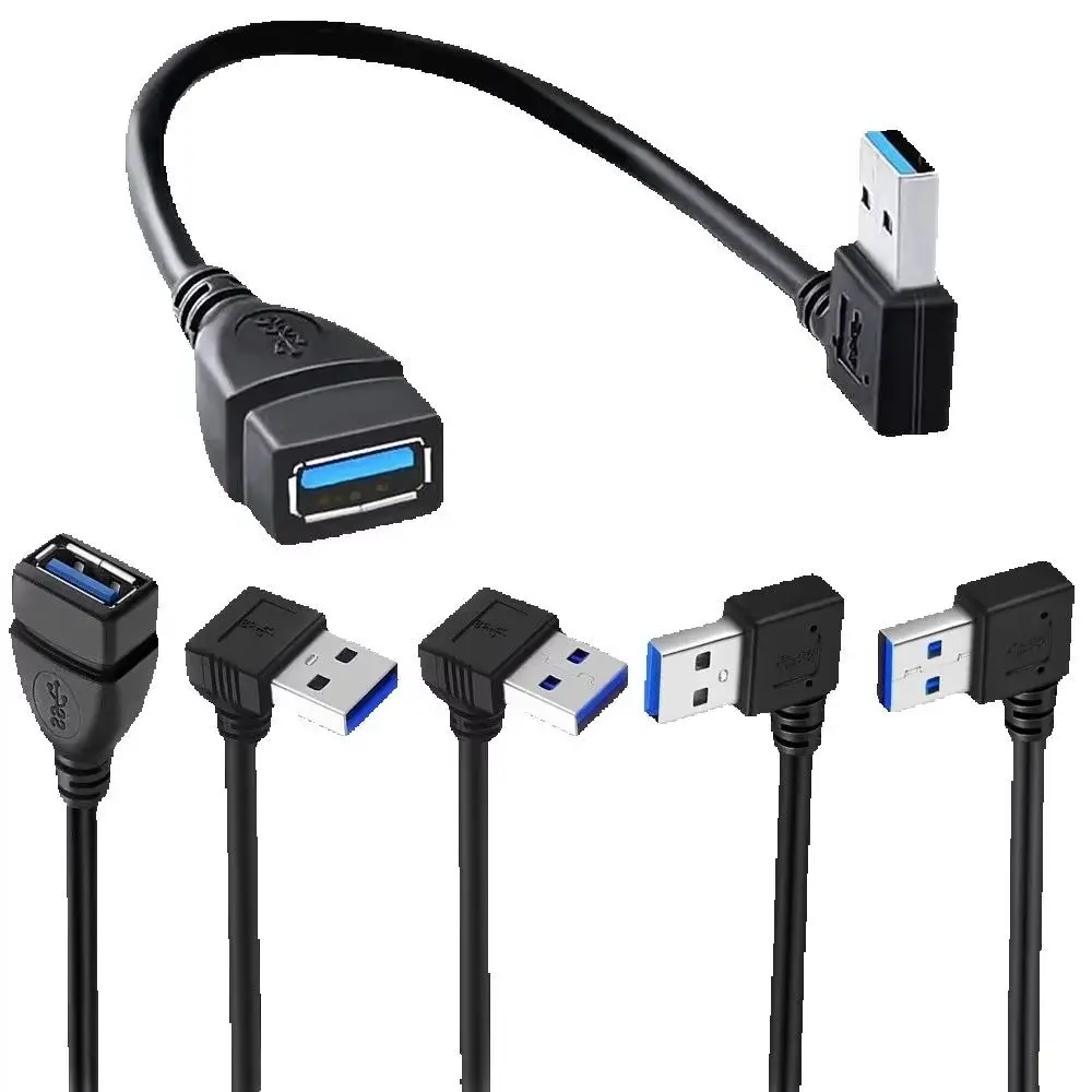 Cable adaptador USB 3,0 A macho a hembra de 90 grados, extensor de extensión USB 2,0 de ángulo, transmisión rápida, Cable de 5Gbps izquierdo/derecho/arriba/abajo