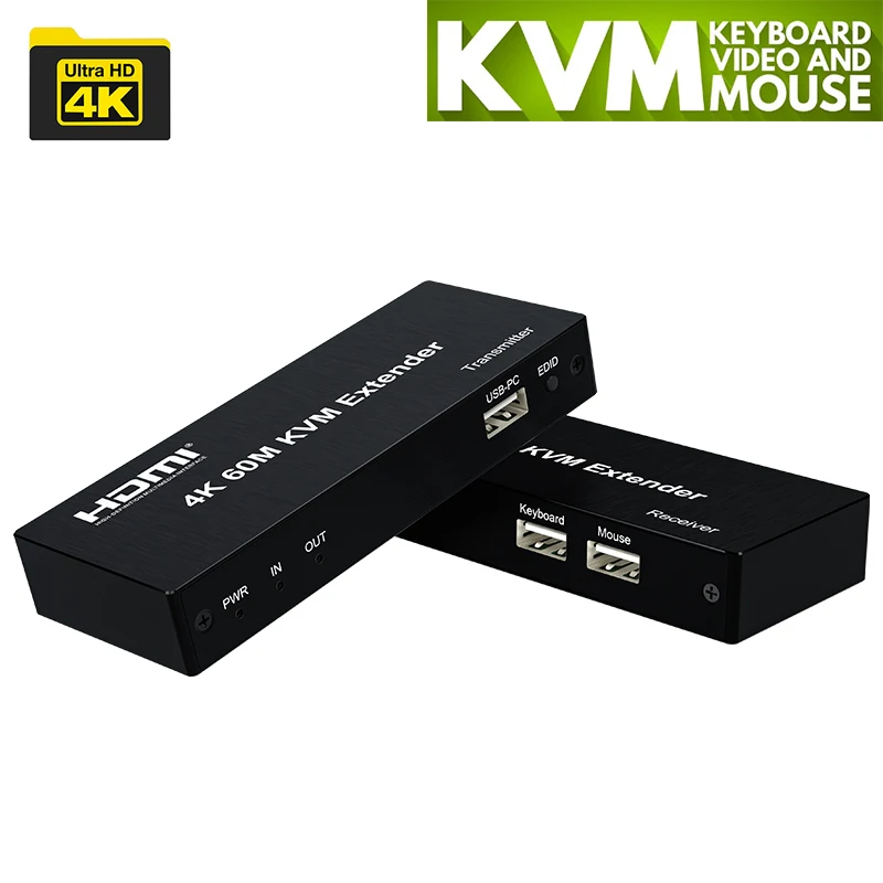 Extensor KVM 4K 30Hz HDMI 60M 120M sobre Rj45 Cat5e/6 Cable HDMI USB KVM Ethernet extensor compatible con teclado de ratón para PC HDTV NVR