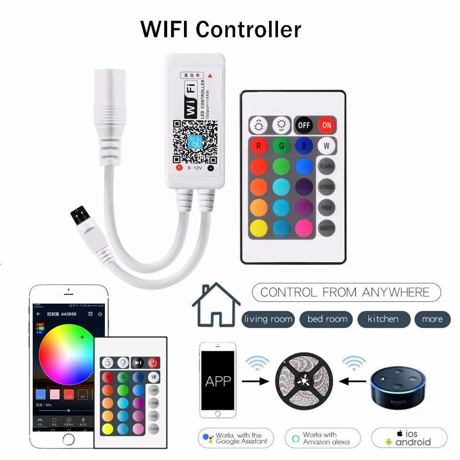 5-100M WiFi IR 2,4G Control remoto táctil + tira de luz LED RGB SMD 2835 5050 RGBW RGBWW 60leds cinta de tira LED DC 12V + alimentación LED - imagen 5