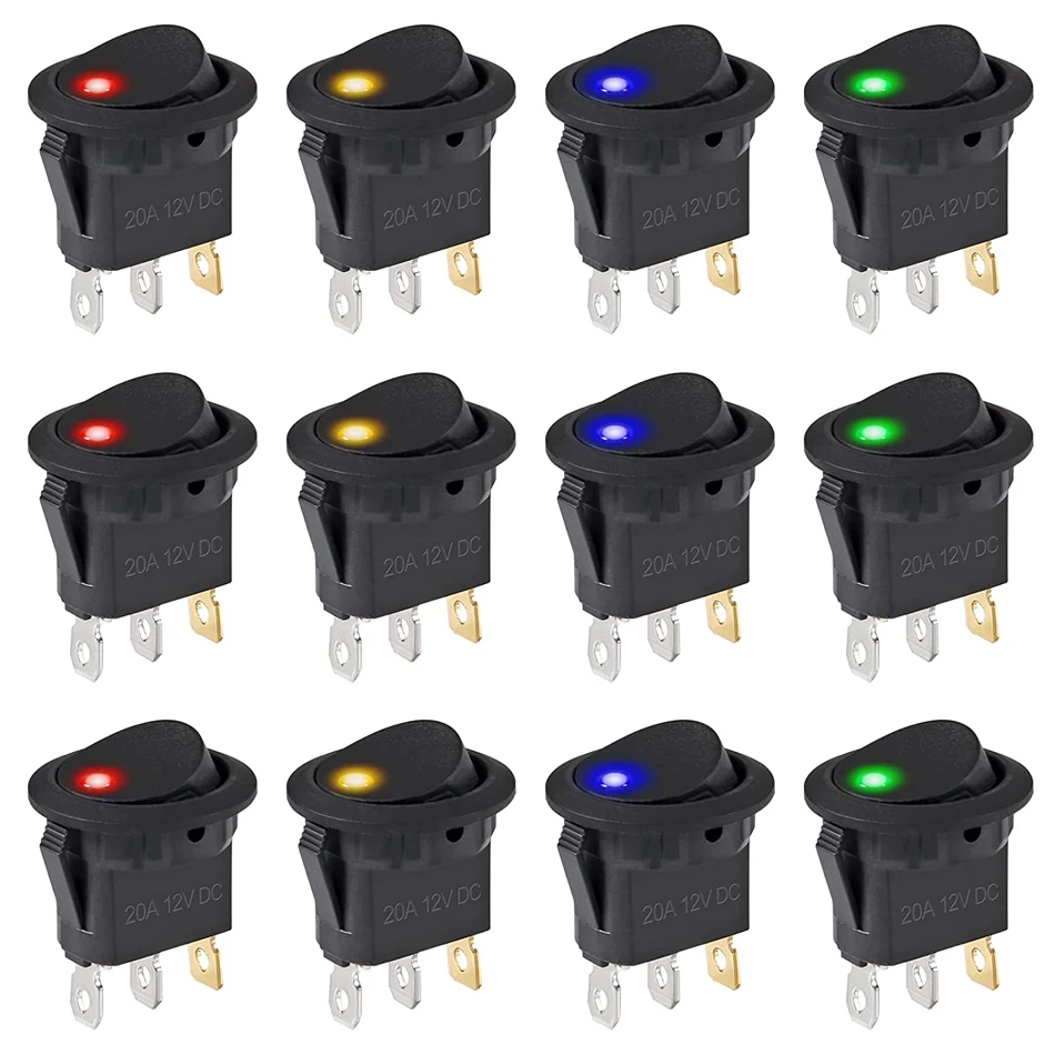 Interruptor basculante de 12 piezas, palanca de 12v SPST, 3 pines, 2 posiciones, encendido/apagado, luz LED azul, iluminado para barco