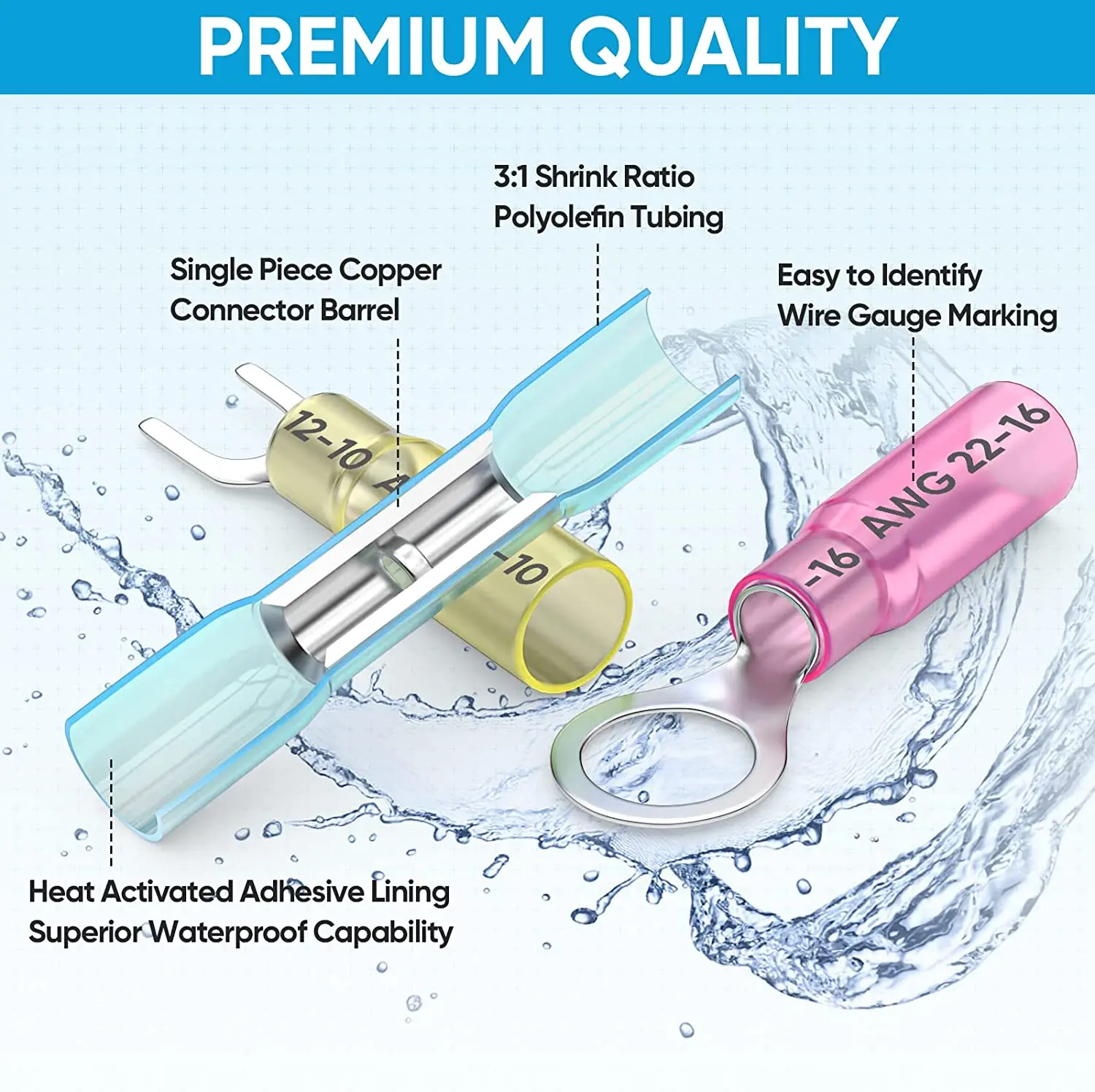 Conectores de cable termorretráctiles de 120 piezas, terminales eléctricos marinos automotrices a prueba de agua, Conector de crimpado, empalmes de horquilla de anillo - imagen 5
