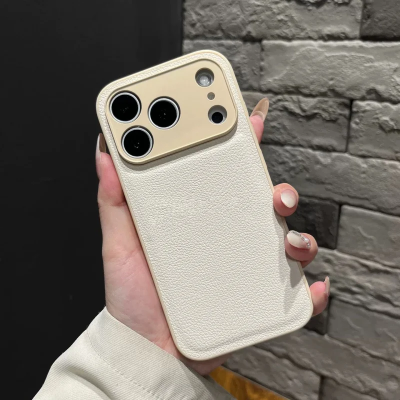 Lichee PU Funda de cuero mate IPhone 17 Pro Max 16E 15 14 13 Promax Color sólido a prueba de golpes cubierta suave para Iphone Air - imagen 3