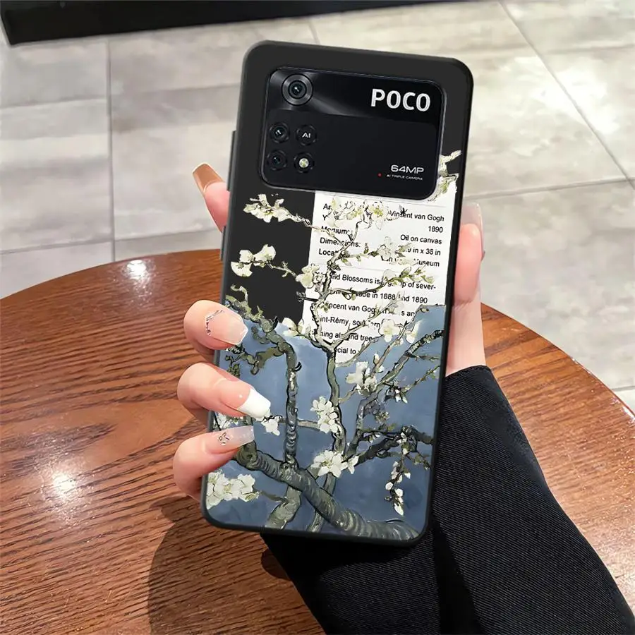 Van Gogh girasoles la noche estrellada arte negro suave funda de teléfono para Xiaomi Poco C71 F1 C40 X3 X4 X5 X7 Pro C61 C75 F3 M3 M4 - imagen 2