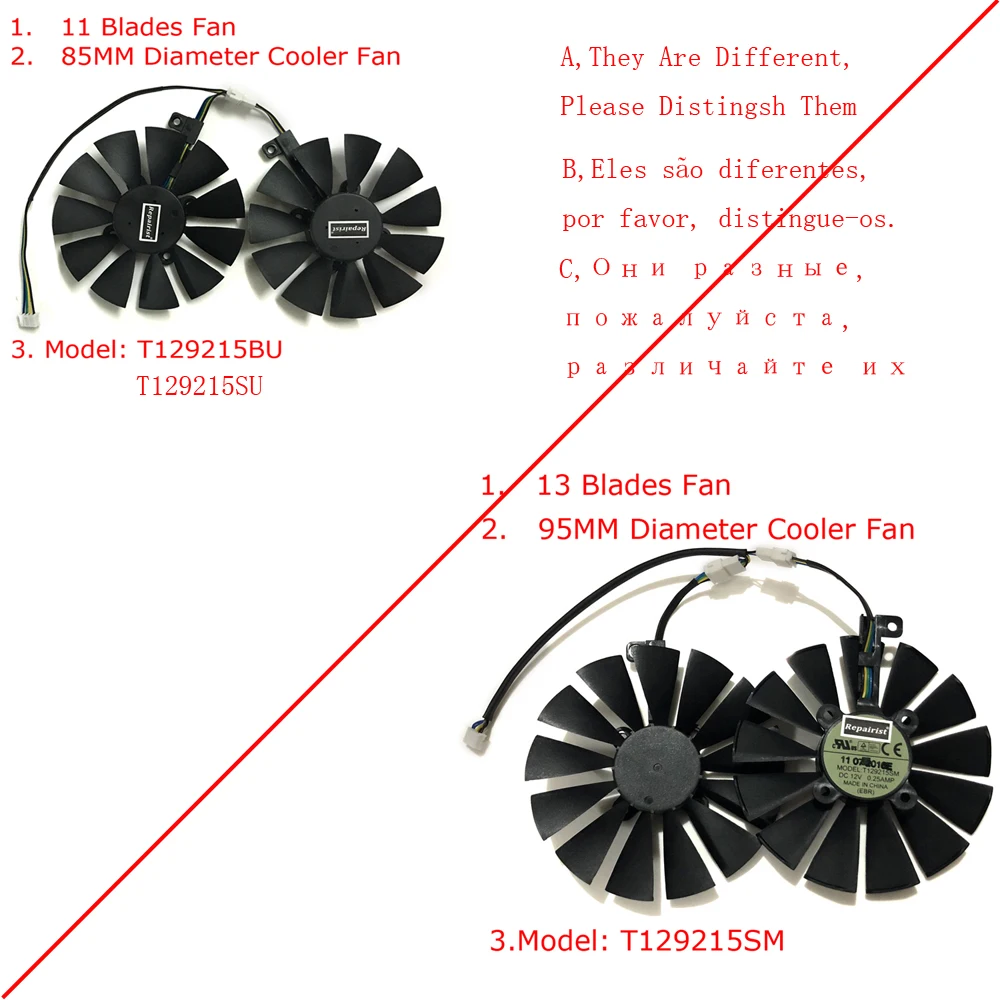 GPU Enfriador de ventilador,Tarjeta de vídeo Ventilador de tarjeta gráfica,T129215BU,Para ASUS EX RX570 8G,Para ASUS DUAL RX480 O4G,Para ASUS DUAL GTX 1060 6G,Para ASUS DUAL GTX 1070 OC 8G,2 uds./Set - imagen 3