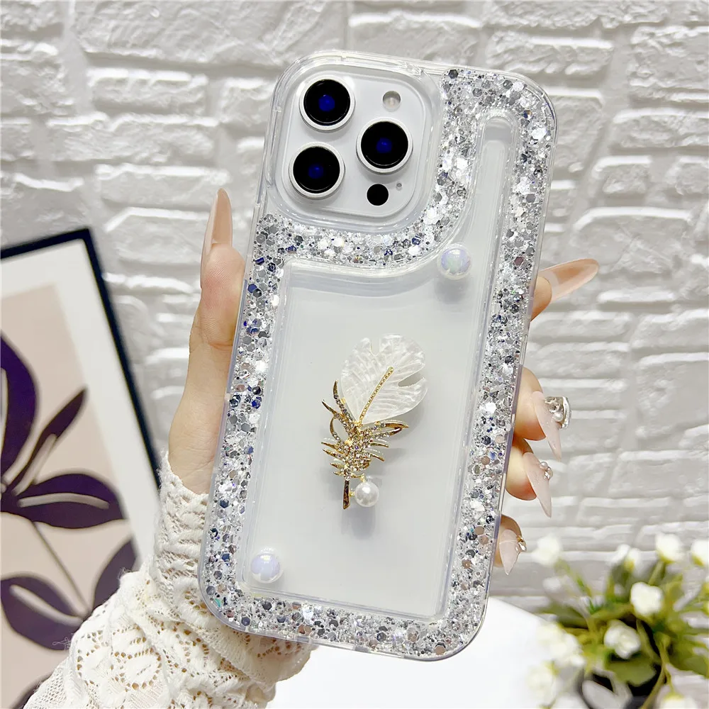 Funda de teléfono con purpurina y perlas 3D para Xiaomi Redmi Note 14 13 Pro Plus 12 11 10 11S 10S 4G 5G, funda de silicona transparente a prueba de golpes - imagen 5