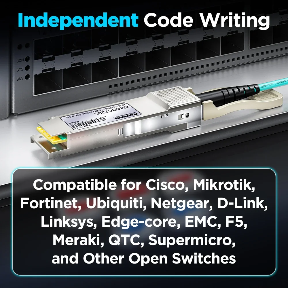 AMPCOM 200G QSFP56 Cable Óptico Activo (AOC) LSZH, Compatible con Cisco, Mikrotik, Fortinet, Ubiquiti, Netgear, Arista, etc. - imagen 2